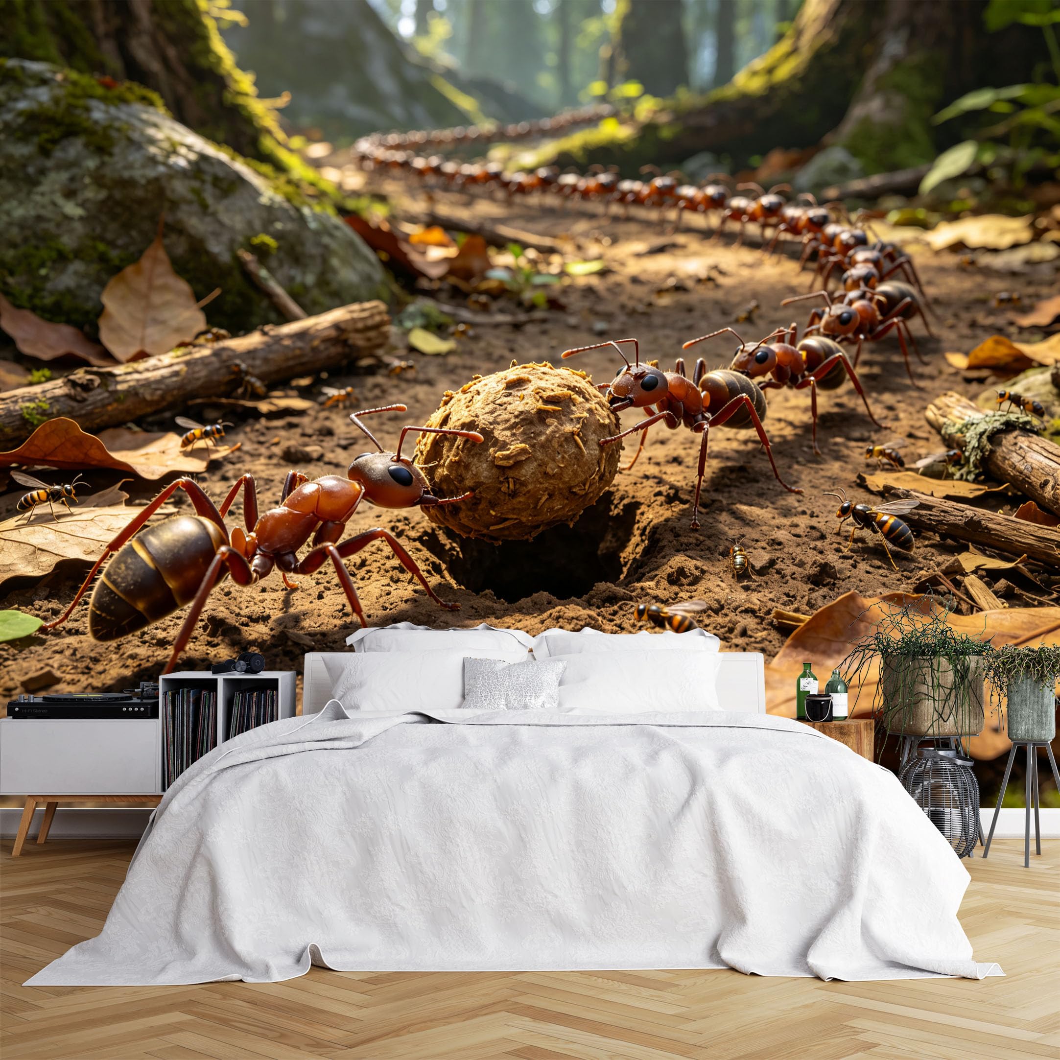 Lcythiazole Ch260615191 Custom Size Wall Murals Ants Carrying Soil Forest Wildlife Large Photo Wallpaper Self-Adhesive Wall Fabric (No Pvc) Removable Wallpaper For Classroom Study