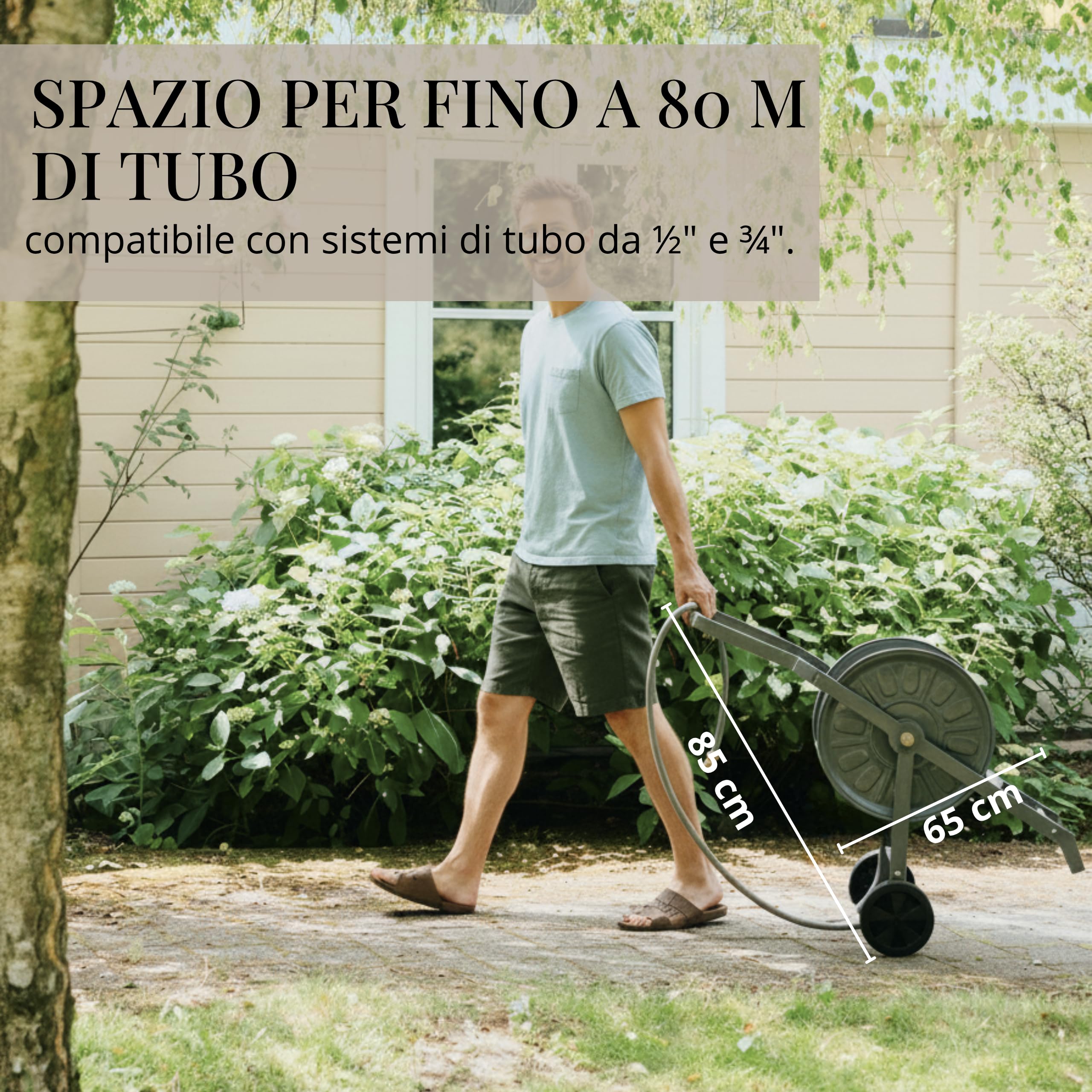 LIVLIG Carrello portatubo in metallo, carrello portatubo da giardino premium, avvolgitubo universale prodotto in Europa, tubo da giardino fino a 50 m, antracite