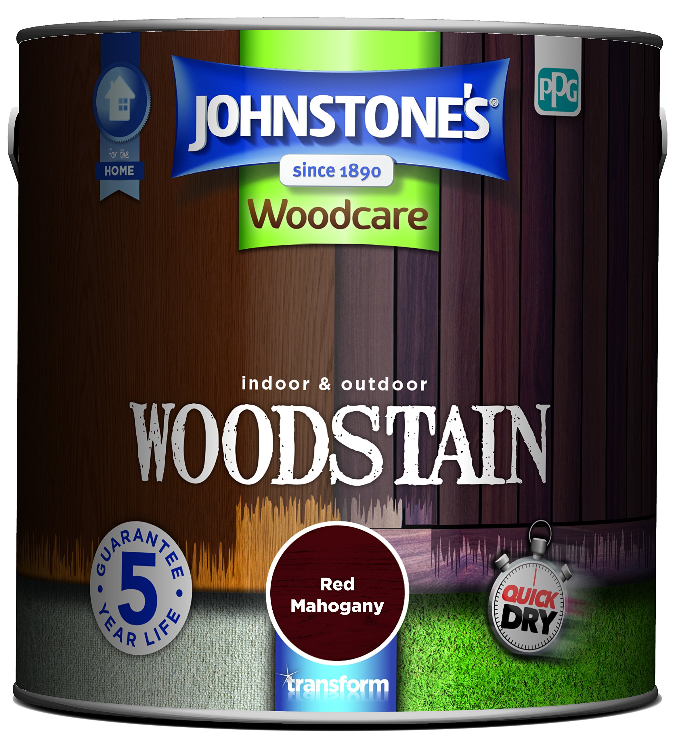 Johnstone's 309324 Woodcare Indoor and Outdoor Woodstain, Red Mahogany, 2.5 Litre
