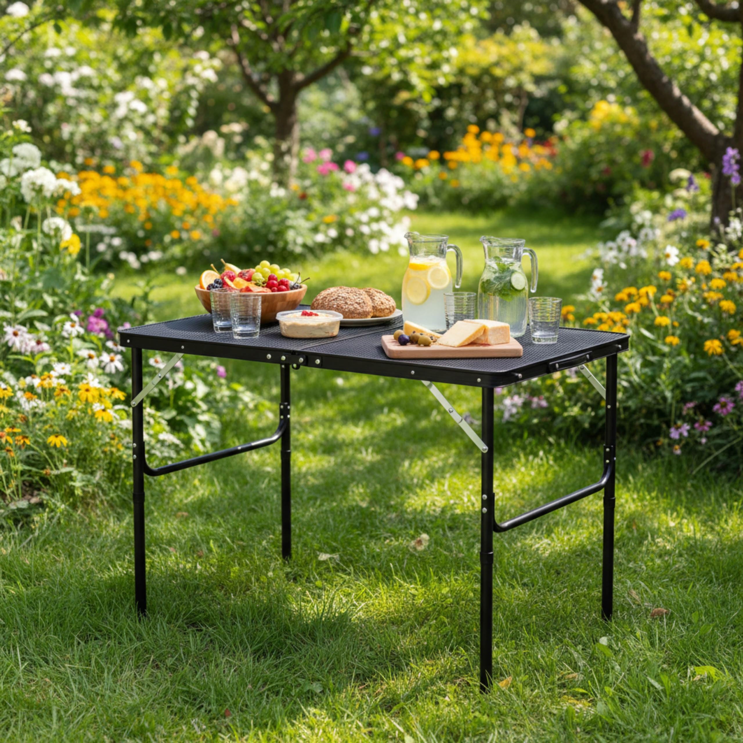 Bellushortus.eu Klappbarer Campingtisch schwarz, höhenverstellbar 90 x 60 x 40/70 cm (Schwarz) Sonstiges