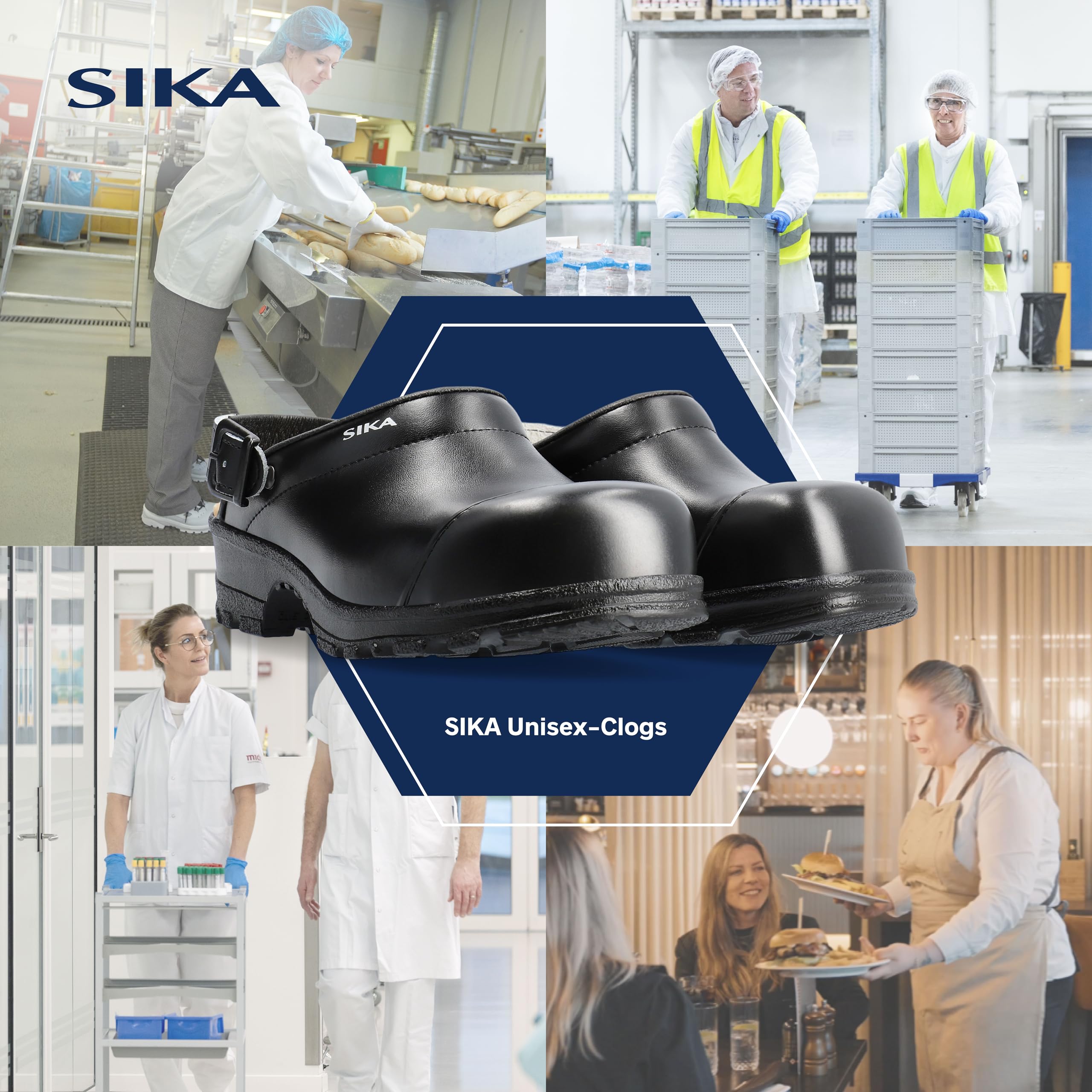 SIKA Unisex-Clogs für medizinisches Pflegepersonal,Sicherheitsschuhe für Küchenpersonal mit Zehenkappe,rutschfeste Clog für Krankenhäuser,leichte Lederschuhe,bequeme Schuhe für das Gastgewerbe(HORECA)