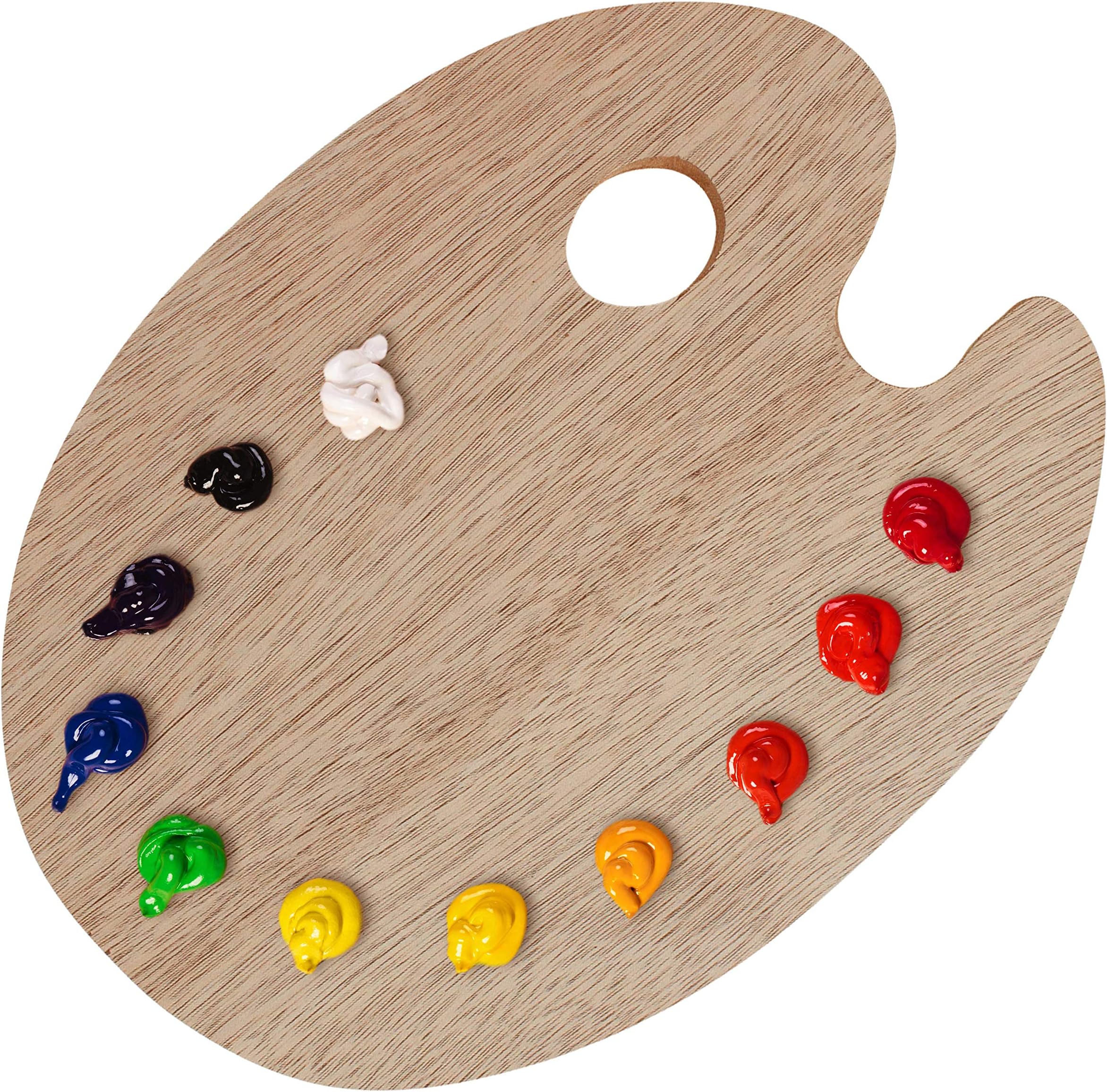 U.S. Art Supply 11.8" X 19.8" Extra Large Wooden Oval-Shaped Artist Painting Palette with Thumb Hole - Wood Paint Color Mixing Tray - Easy Clean, Mix Acrylic, Oil, Watercolor