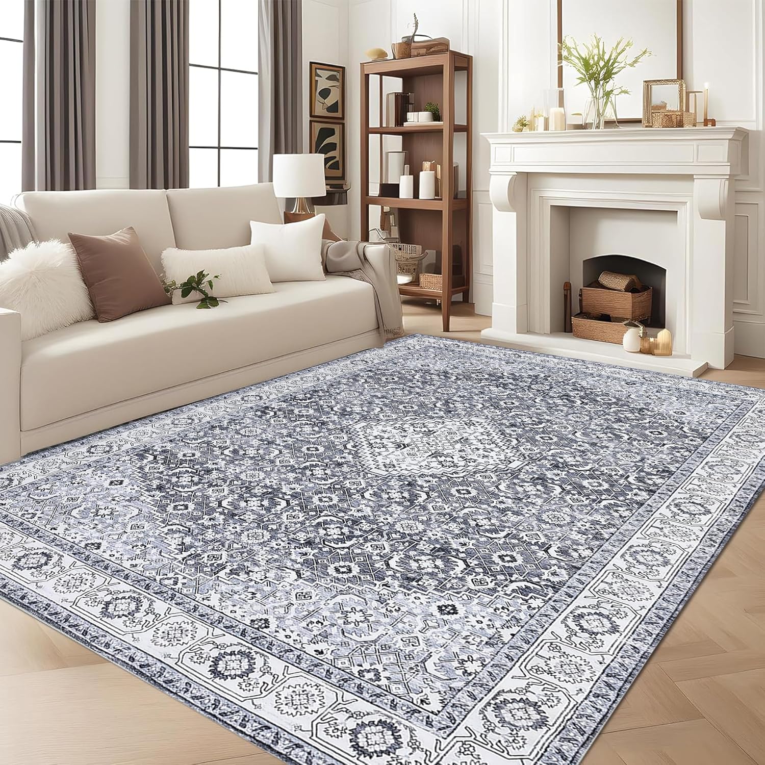 Garvee Washable 6x9 Area Rugs for Living Room - Rug Bedroom Rug-Carpet, Neutral Moody Vintage, Traditional Dining Room Rugs, Office Soft Comfortable, Non Slip. Red