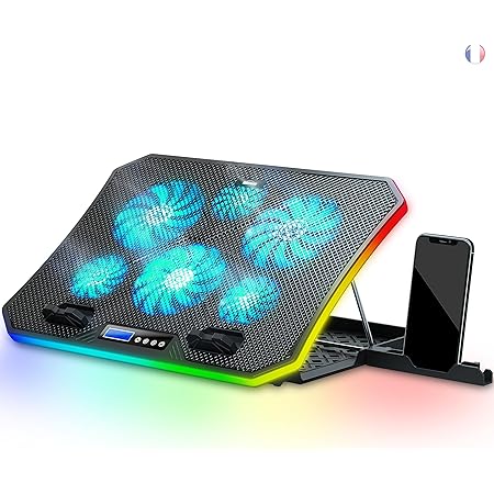 Support Refroidisseur PC Portable SkGames - 6 Ventilateurs LED, 7 Hauteurs, Hub USB 2 Ports - Pour 10-17"