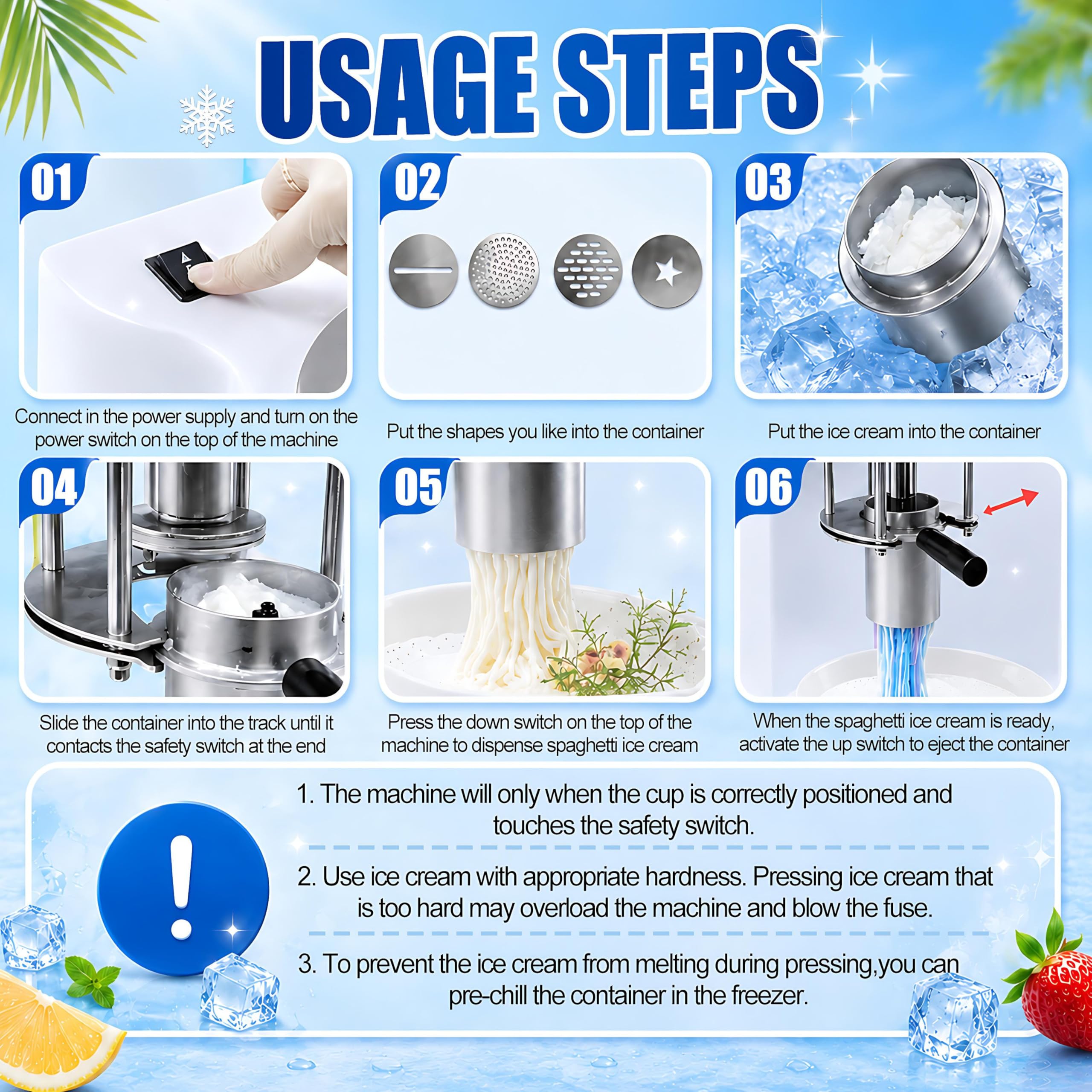 Macchina Professionale per Gelato a Spaghetti, per la Produzione di Noodles di Gelato, 110 V/220 V, con 4 stampi a Forma di Noodles, 28-30 Litri/Ora di Gelato, per gelaterie, Bar, caffè Red