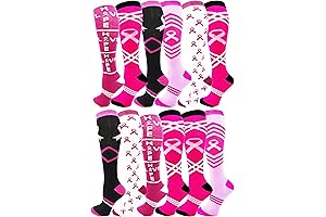 12 Pairs of Womens Breast Cancer Awareness Socks, Pink Ribbon Soft Sport Sock Bulk Pack