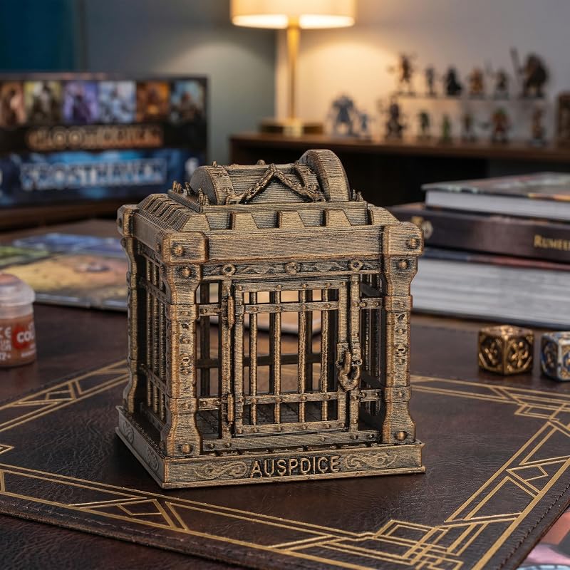 Dice Prison Tabletop Gaming Decor RPG Accessory Dice Jail AF1227B | Hand-Painted Bronze Color Tabletop Dice Organizer, Perfect Fantasy Gifts and Role Playing Games Miniatures Prop