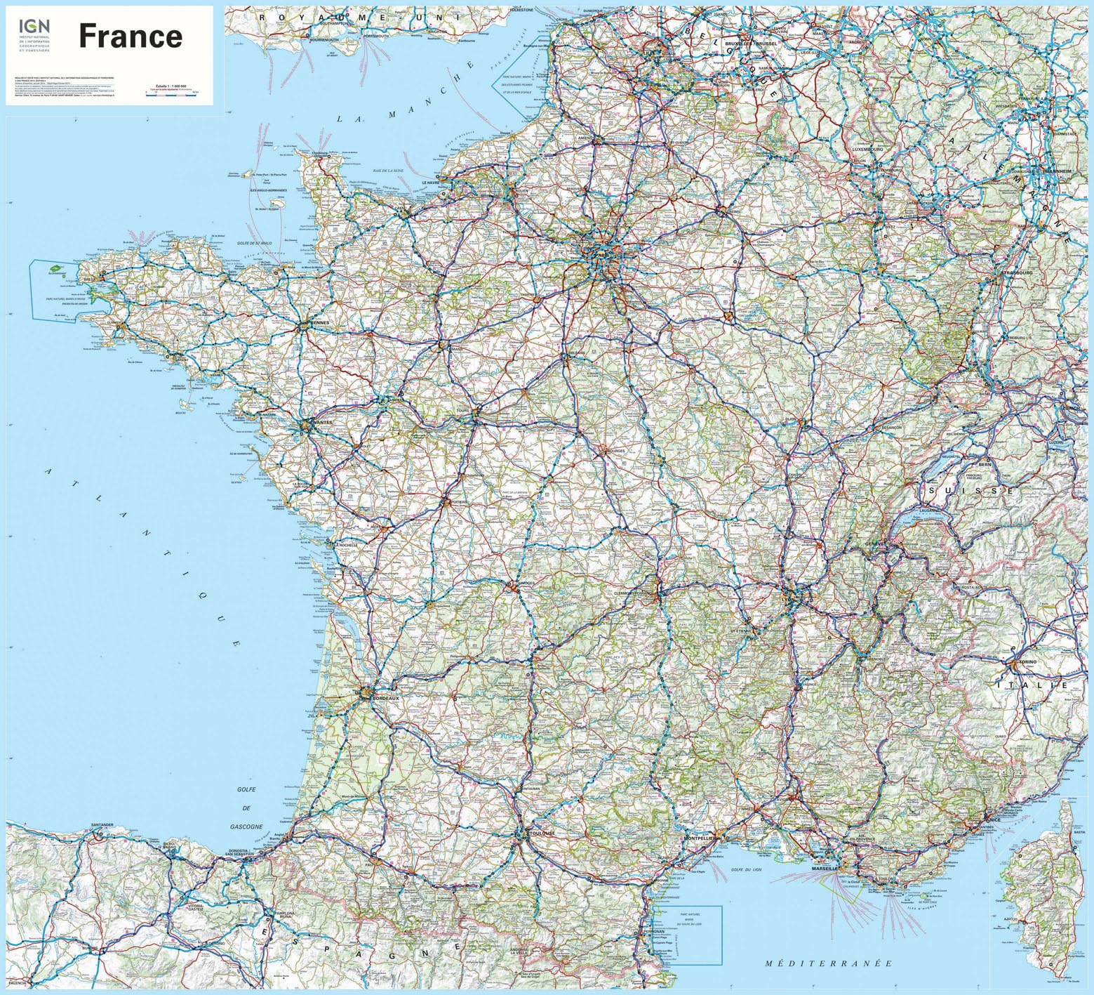France wall map laminated (70035)