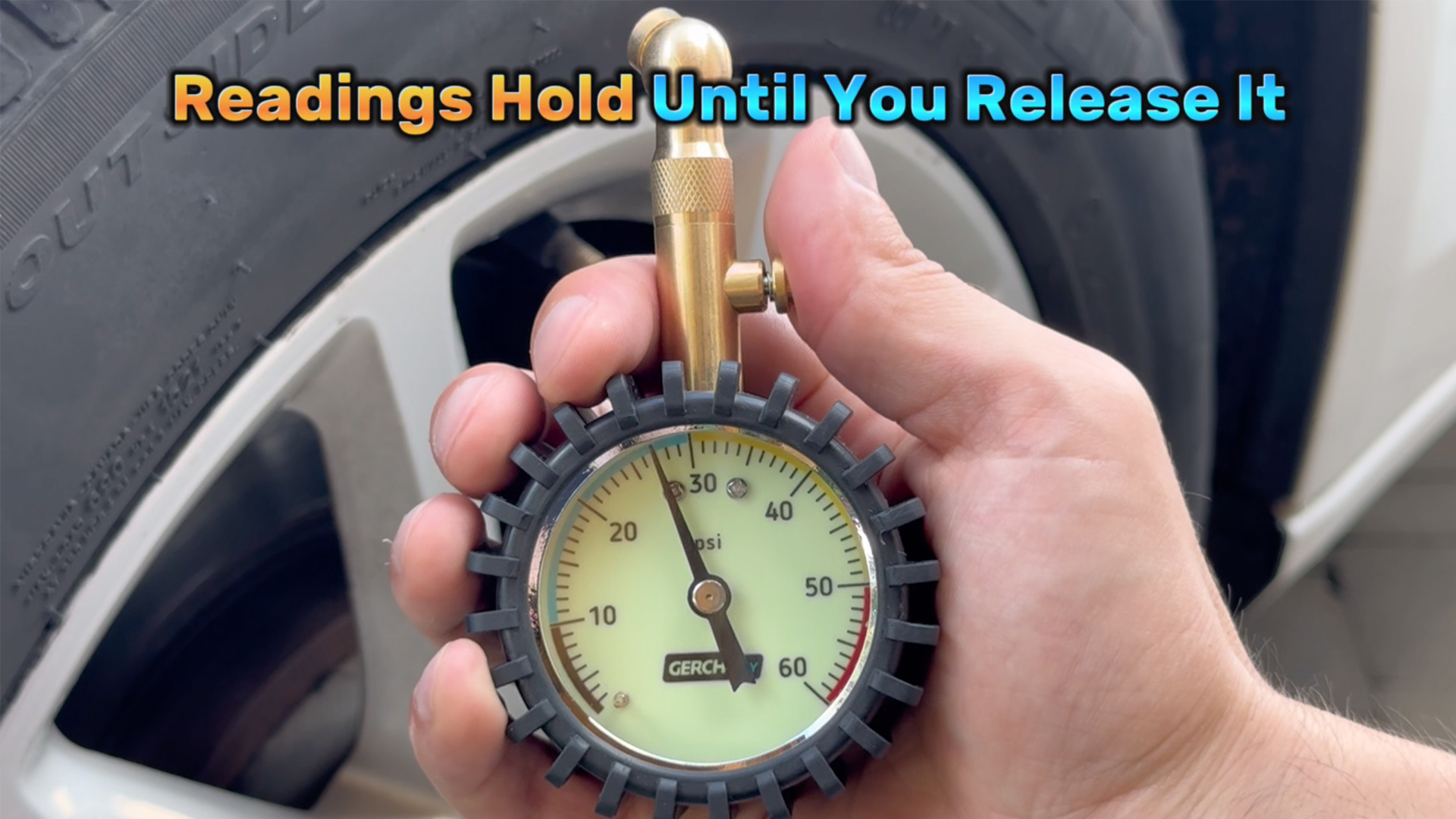 Image of Tire Pressure Gauge for Cars - Large Dial Numbers & 360 Swivel Chuck, Accurate Air Pressure Gauge for Tires - 60 PSI