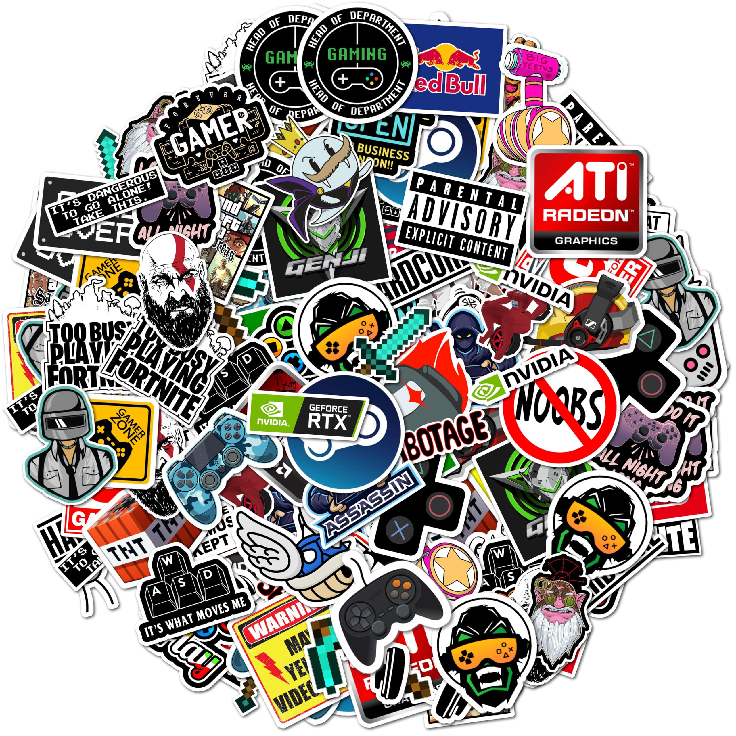 Gaming Sticker Pack 50+ PCS, Cool Gamer Logo & Console Vinyl Stickers for Laptop, Phone, Water Bottle, PC Setup, Waterproof Aesthetic Gaming Decals for Boys, Teens & Gamers Gift Collection