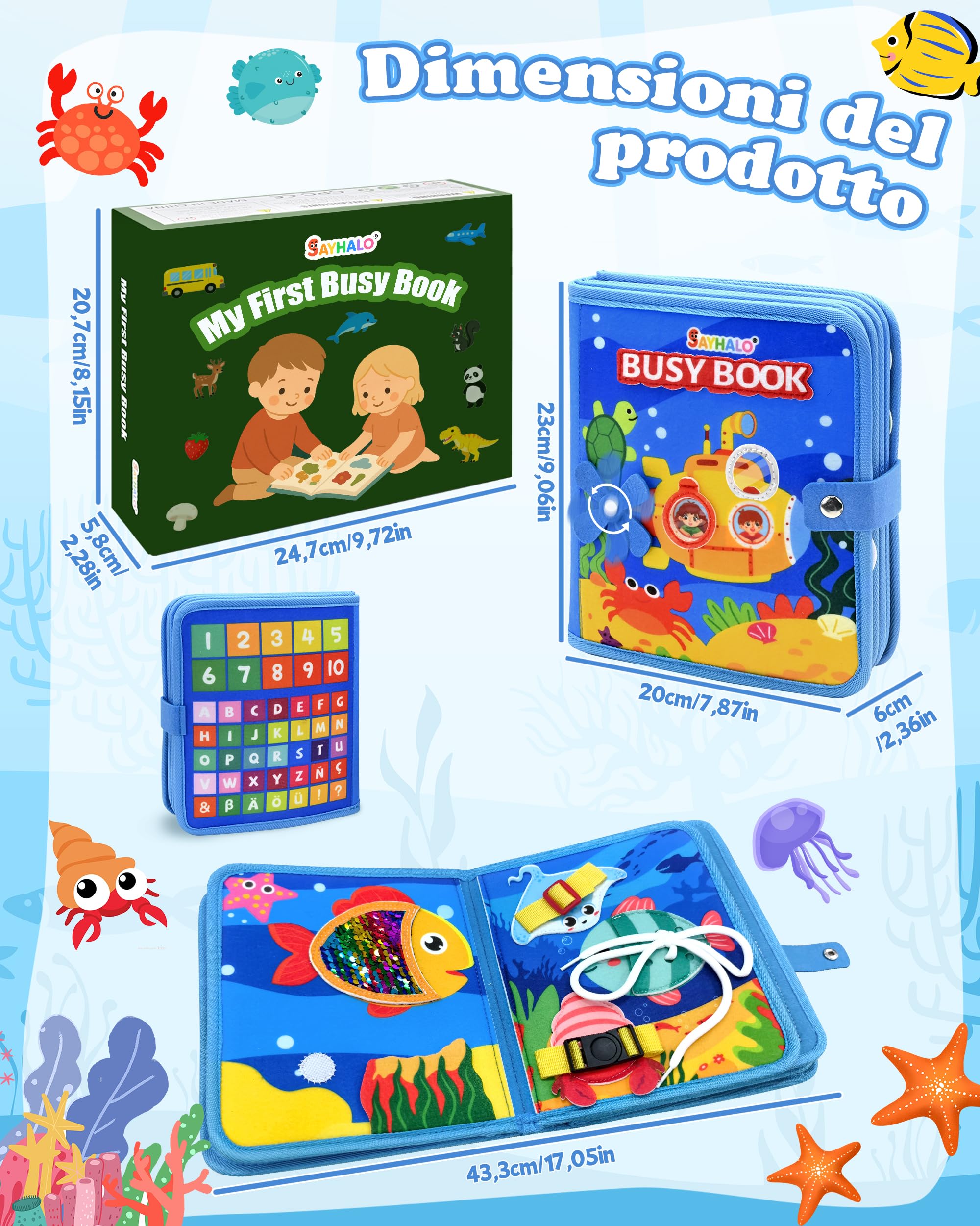 Busy Board Montessori Libro Interattivo 1-3 Anno - Quiet Book Sensoriale Educativo - Giochi Montessori 1 2 3 Anni Tavolo Pannello di Feltro attività Valigetta Didattici Regalo Bimbo