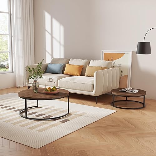 Miniatura 8 de Juego de 2 mesas auxiliares redondas anidadas, modernas y minimalistas para sala de estar, dormitorio, oficina, mesas auxiliares apilables (gris