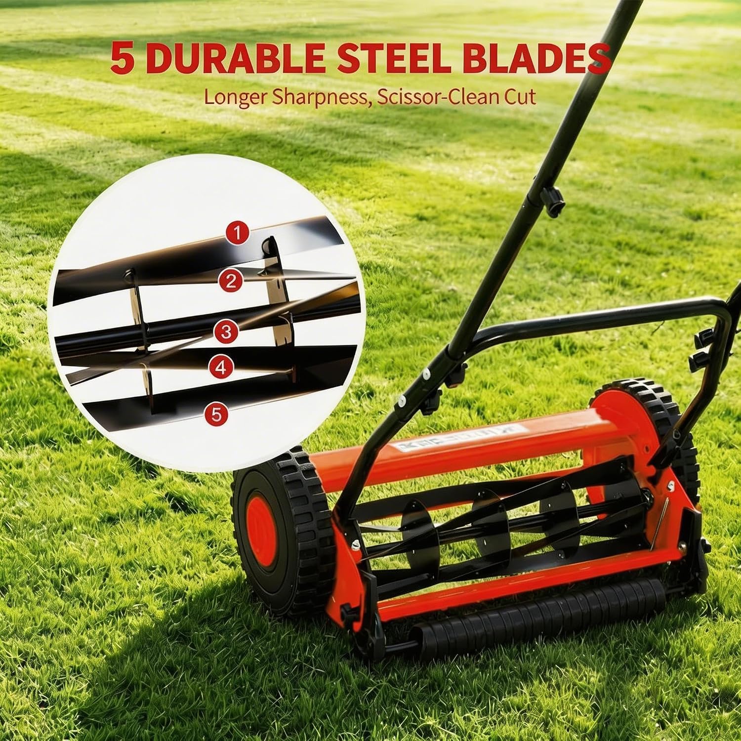 14" Push Lawn Mower, Manual Hand Push Lawn Mower Without Grass Catcher, Lightweight & Portable Walk-Behind Mower for Small Yards, Garden & Patio
