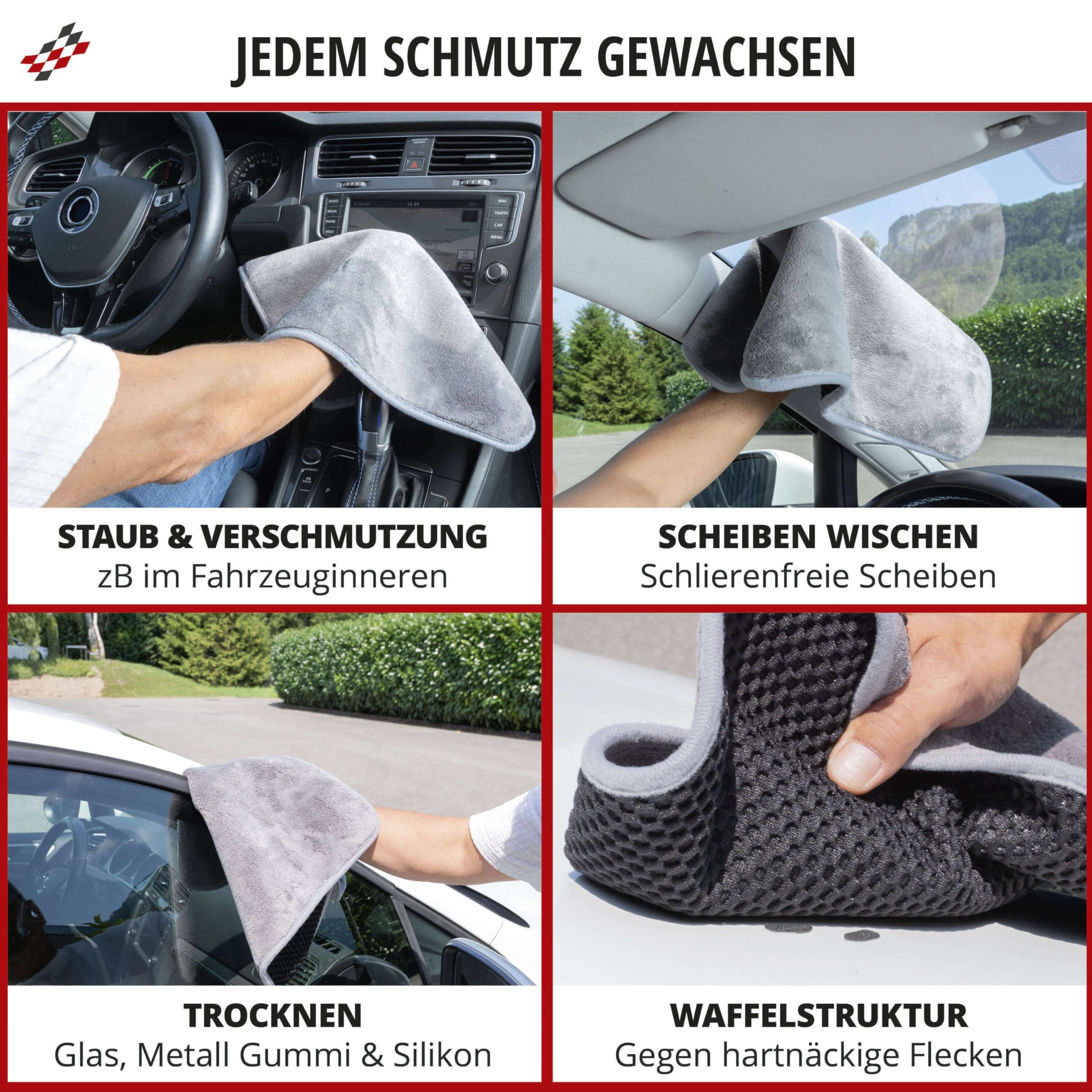 Walser paños de Microfibra para Coche, paño de Secado Coche, paño de Secado con Extra absorbencia y Extra Suave, 40x40cm paño de Pulido para secar y Limpiar sin Rayas