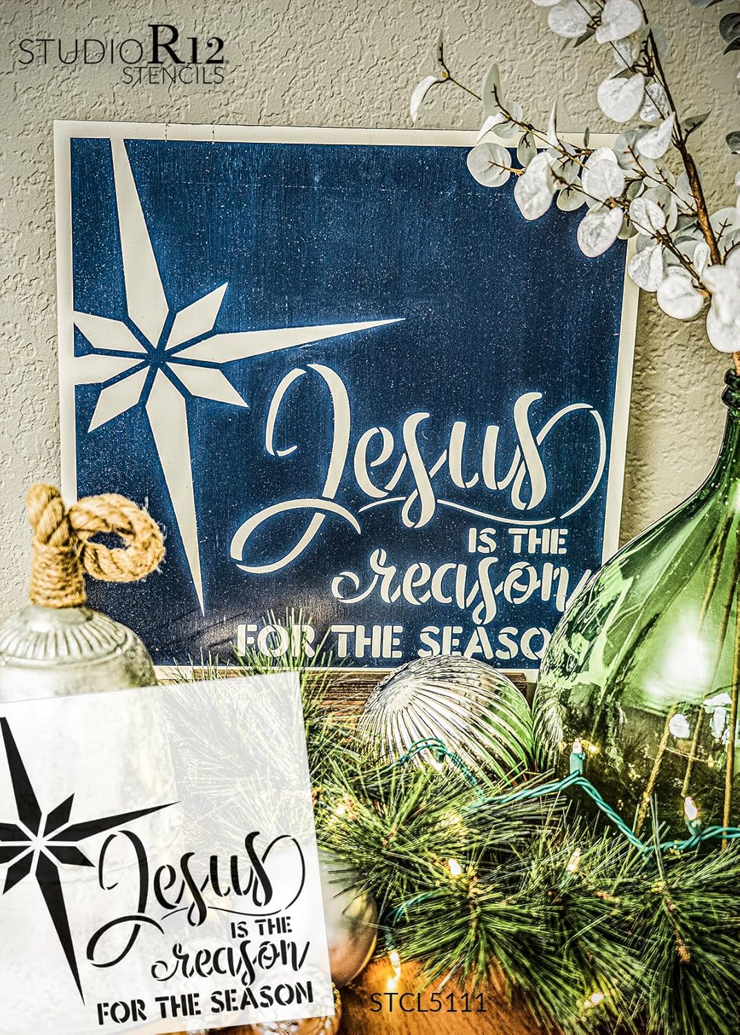 Jesus - Reason for Season Stencil by StudioR12 | DIY Winter Christmas Home Decor Gift | Craft & Paint Wood Sign Reusable Mylar Template | Select Size (18 inches x 18 inches)