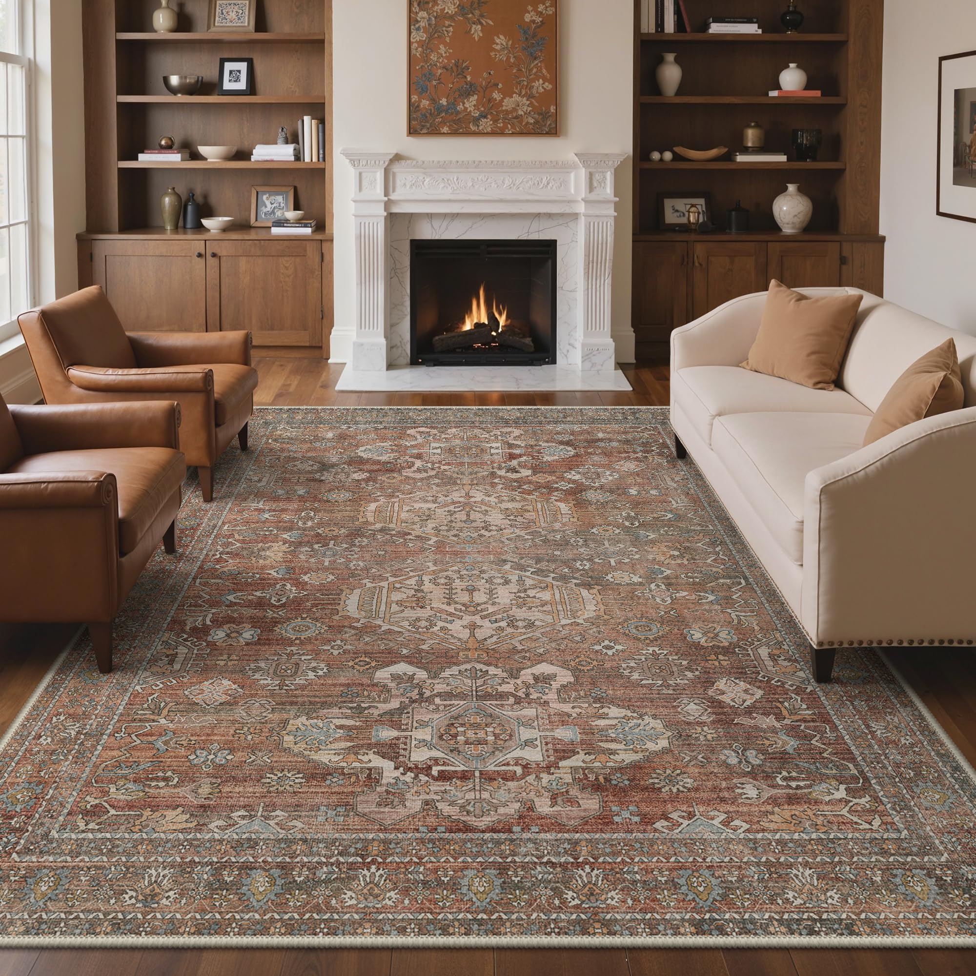 View 1 of *** STOCK [PHOTO FOR REFERERNCE*** Bavni 8x10 Washable Area Rug for Living Room, Non Slip, Brick
