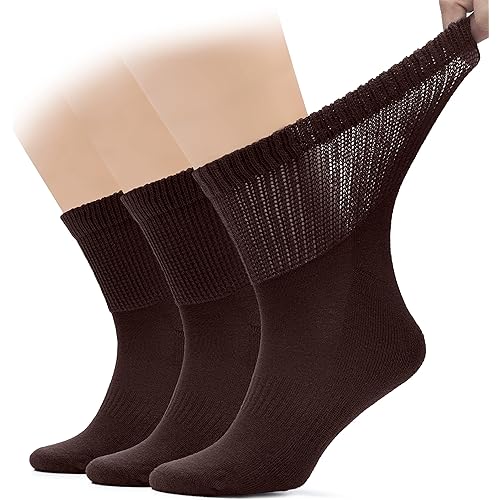 Hugh Ugoli Men's Cotton Diabetic Ankle Socks, Wide, Loose and Stretchy, Seamless Toe & Non Binding Top, Semi Cushion, 3 Pairs