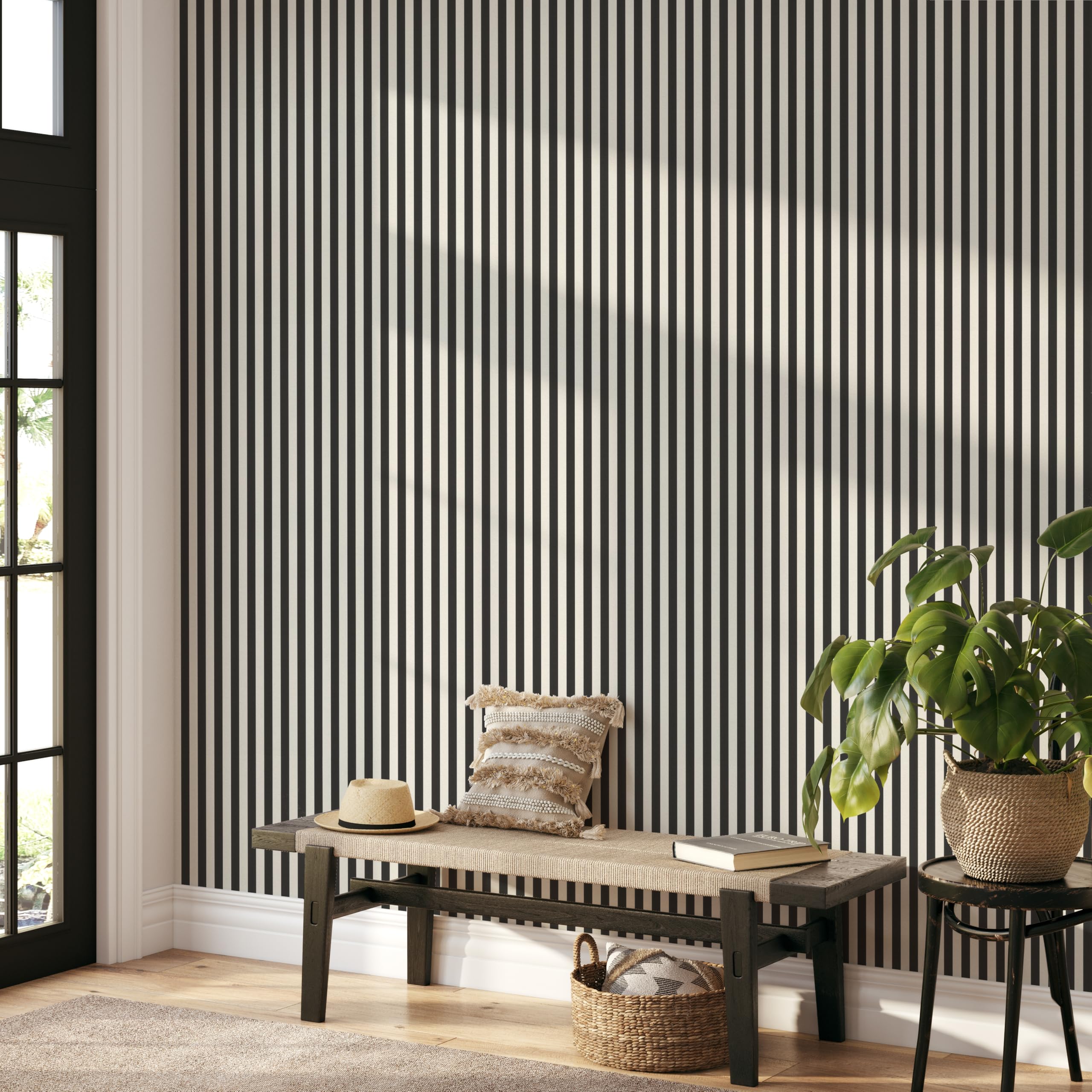 Rasch Tesa Lenny Papel pintado autoadhesivo a rayas, papel pintado no tejido, rayas en blanco y negro, texturizado, sin pegamento, reutilizable, sin dejar residuos, extraíble, 6,00 m x 0,53 m