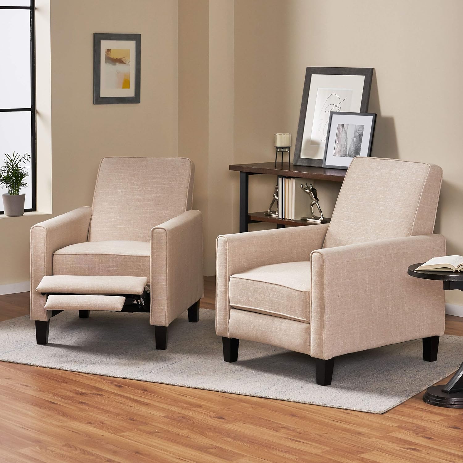 Christopher Knight Home Emmie Fabric Recliner (Set of 2), Beige, Dark Brown