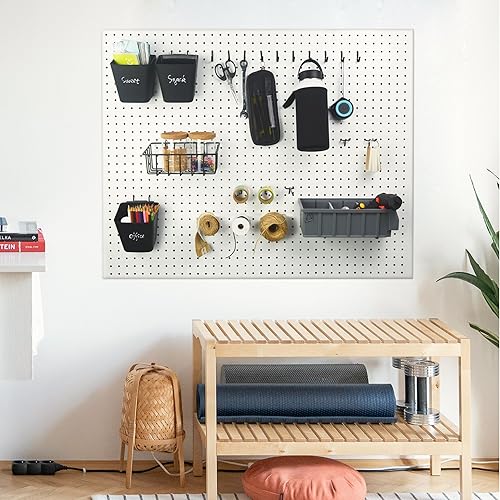 Miniatura 8 de Paquete de 24 cestas organizadoras de tableros de clavijas con ganchos para tablero de clavijas, vasos, ganchos de clavijas surtido para tableros de