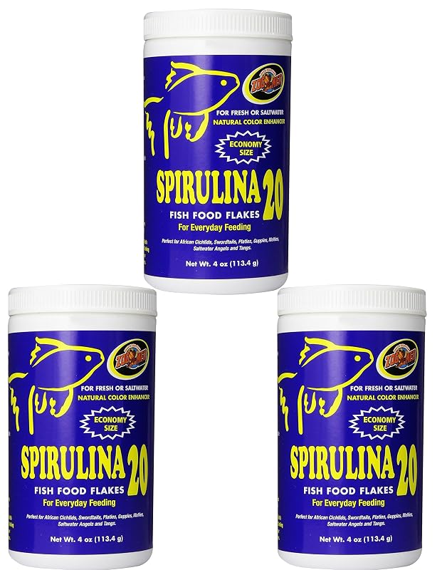 Alimento em Flocos para Peixes com Spirulina Zoo Med 20, Pacote com 3 Frascos de 113 g