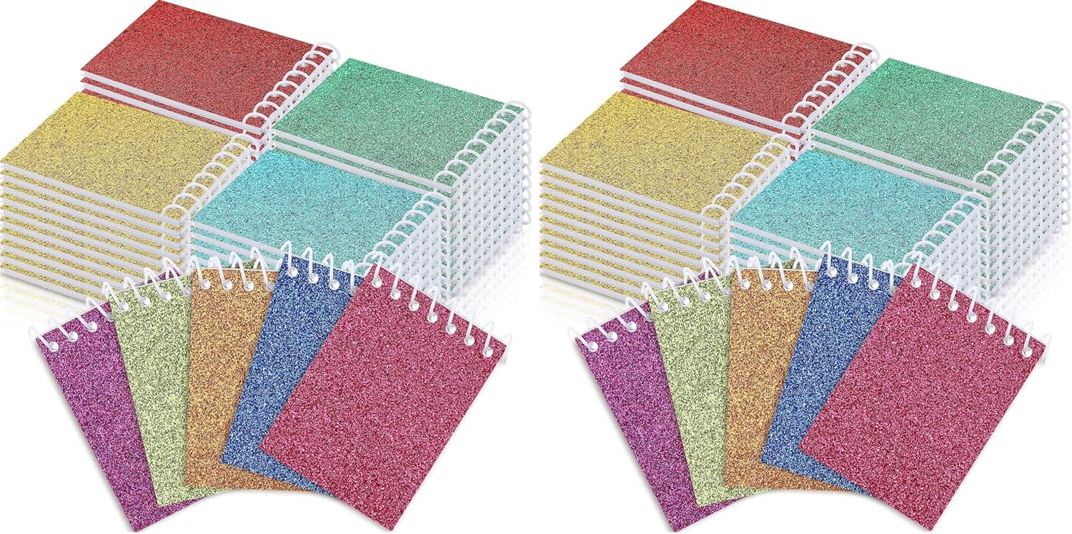 Geyee 45 Pcs Back to School Gifts Glitter Mini Notepads Spiral Prism Small Notebooks Pocket Notepad Assorted Colors Mini Pad(2.6 x 3.5 Inch) (Pack of 2)