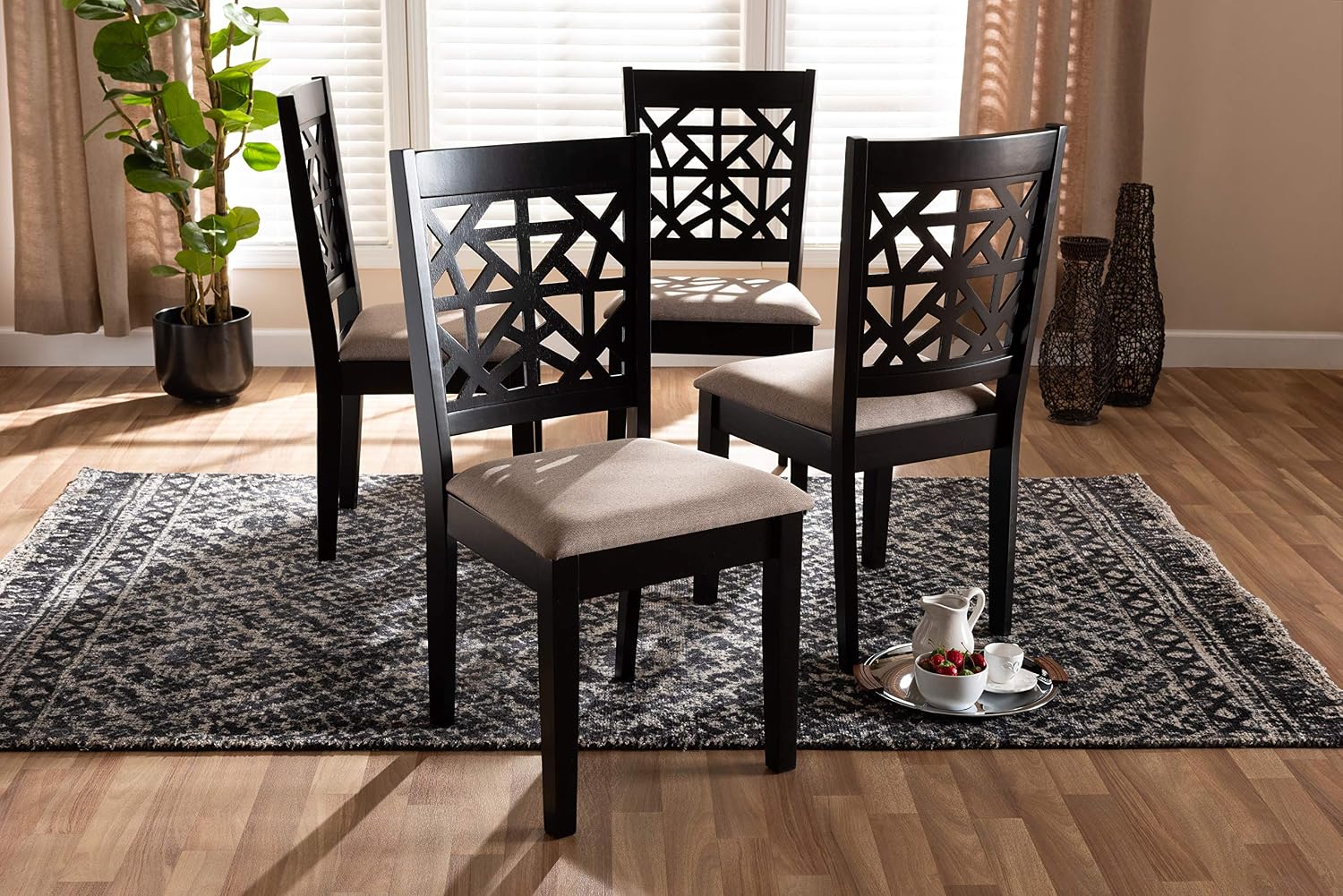 Baxton Studio Jackson, Sand Fabric Upholstered and Espresso Brown Finished Wood 4-Piece dining chair Set