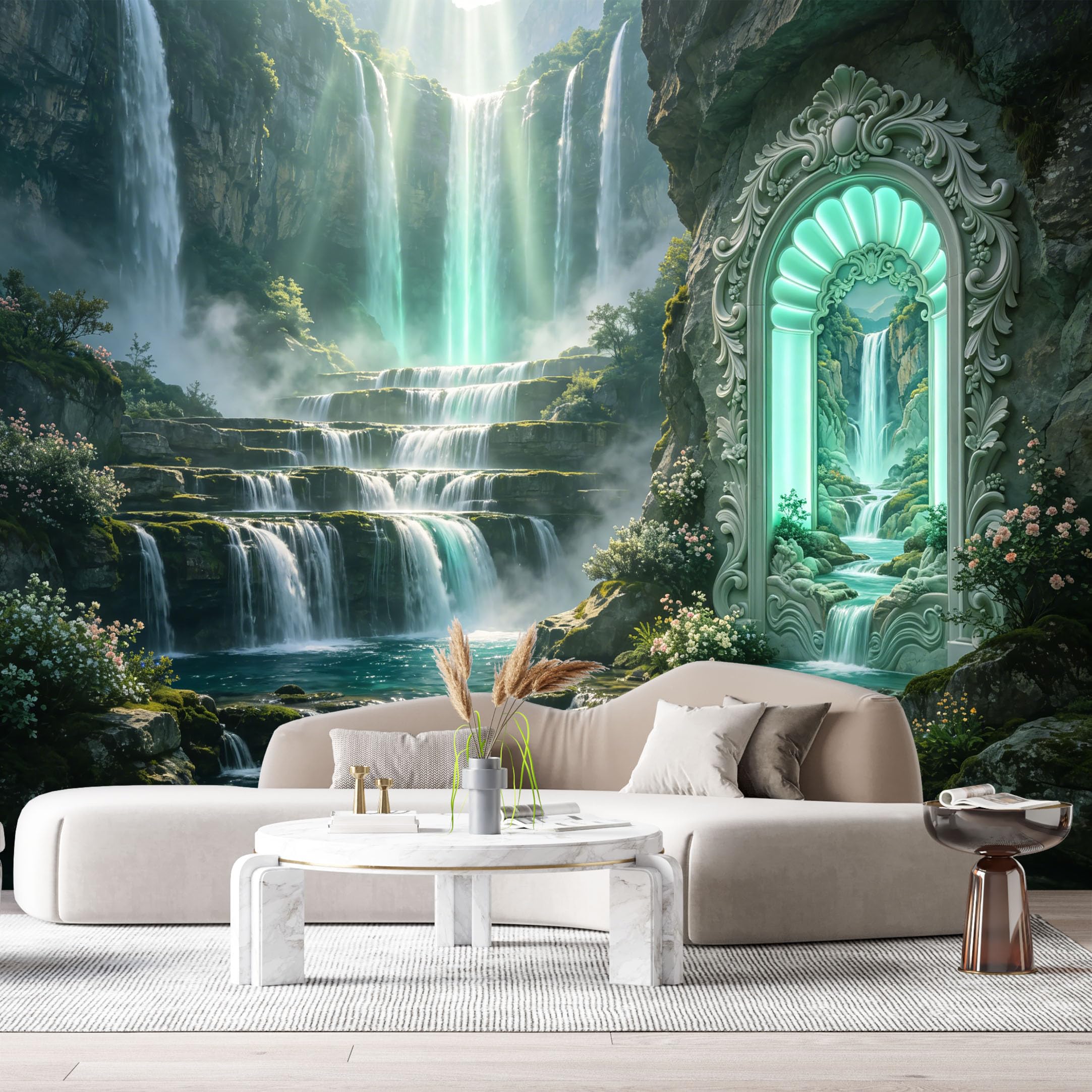 Custom Size Wall Murals Coastal Ocean Landscape Watercolor 3D Trompe L'Oeil SelfAdhesiveWall Fabric Removable Wallpaper Wall Decor for Living Room Bedroom Bathroom
