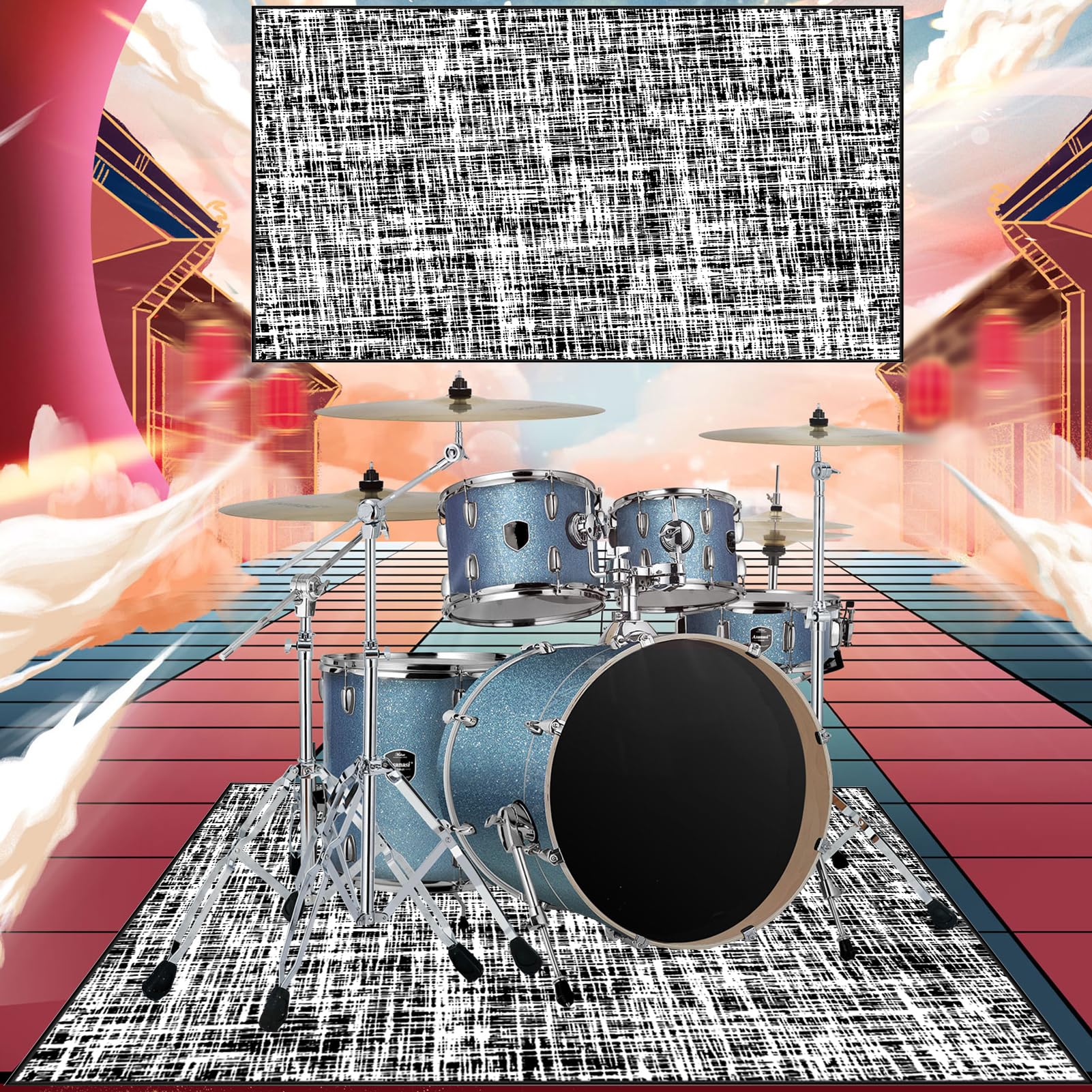 Mata bębnowa Drum Dźwiękoszczelny dywan, profesjonalny dywanik do perkusji i instrumentów perkusyjnych, 130 x 100 cm mata na baterie, mata bębnowa