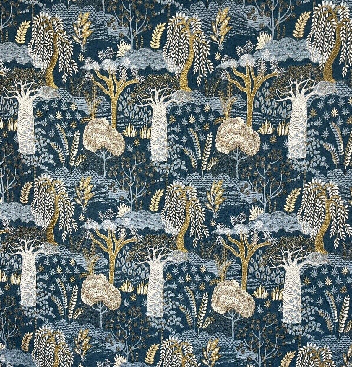Baobab Tree of Life Blue Jacquard Fabric by The Metre – Woven Upholstery & Curtain Textile