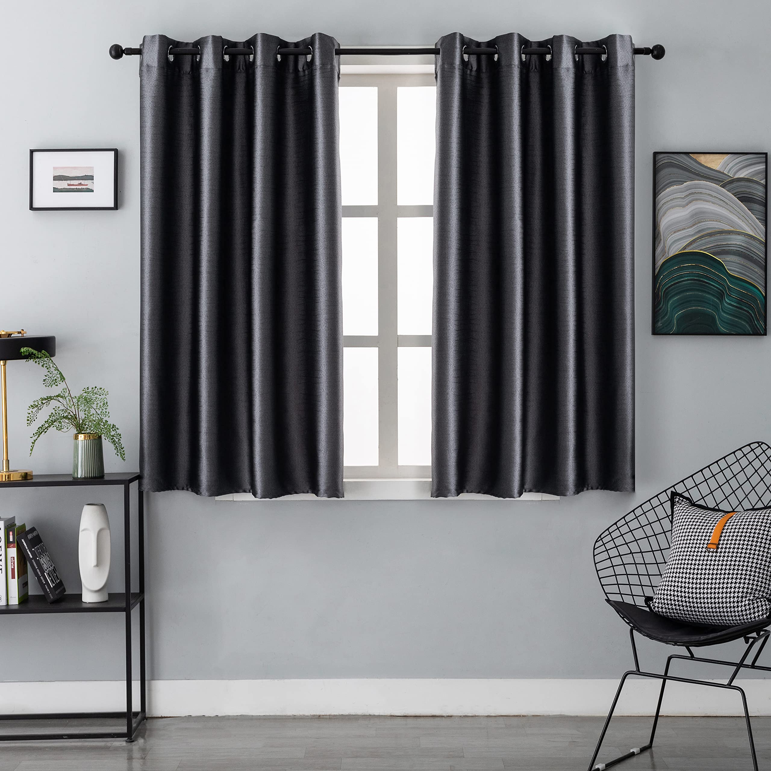 Tende Oscuranti Girasole: 2 Pannelli Effetto Metallizzato Per Camera E Soggiorno - Tessuto Isolante Luce E Rumore, Con Tasca Per Asta - Foto 2