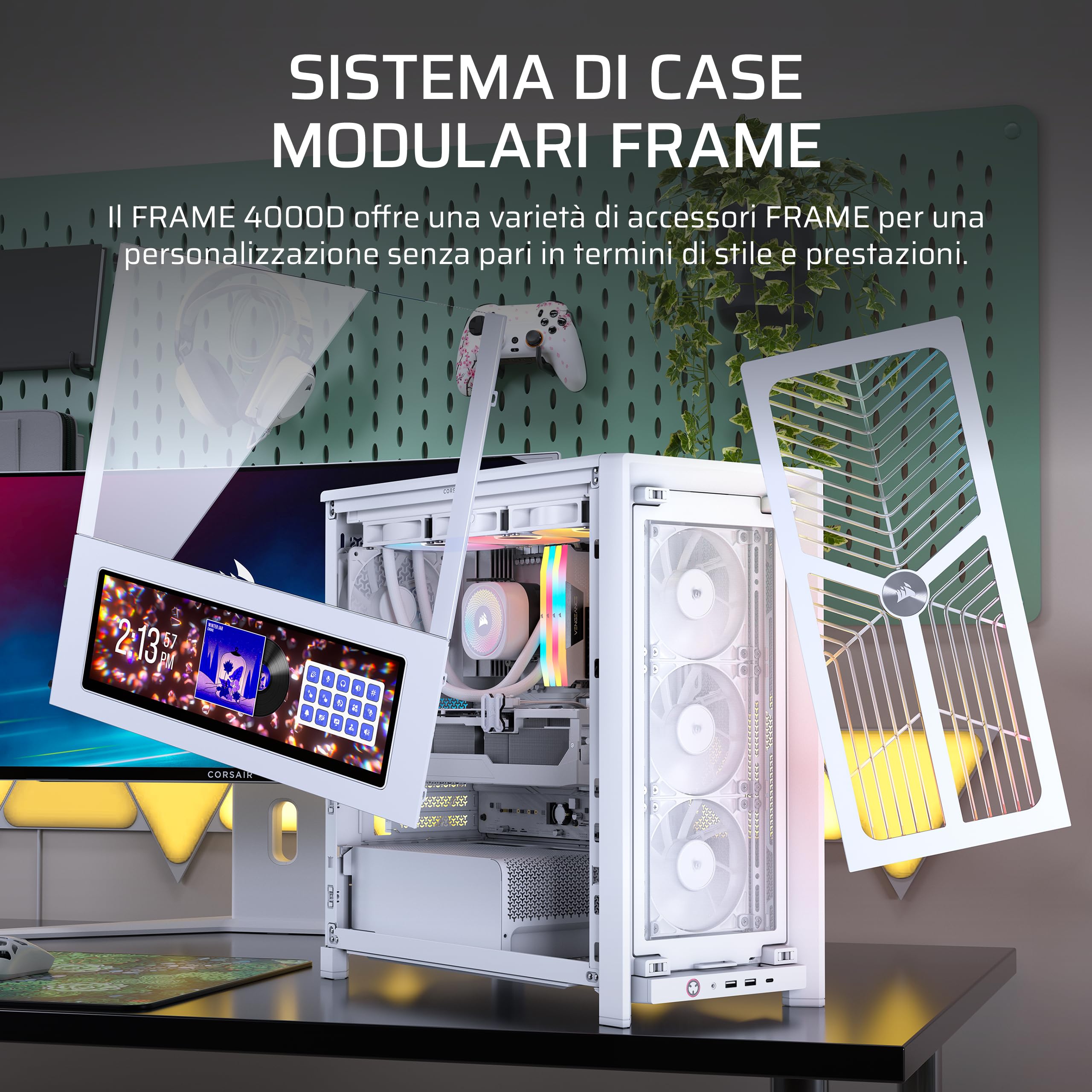 CORSAIR FRAME 4000D WOOD RS Case PC Mid Tower – Bianco e Rovere | Pannello Frontale Legno, 4 Ventole PWM RS120 Incluse, Compatibile Con Scheda Madre Rovesciata, Stabilizzazione Anti-Cedimento