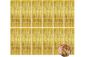 Gold Backdrop Curtains 3.3 x 8.2ft Fringe Foil Streamers