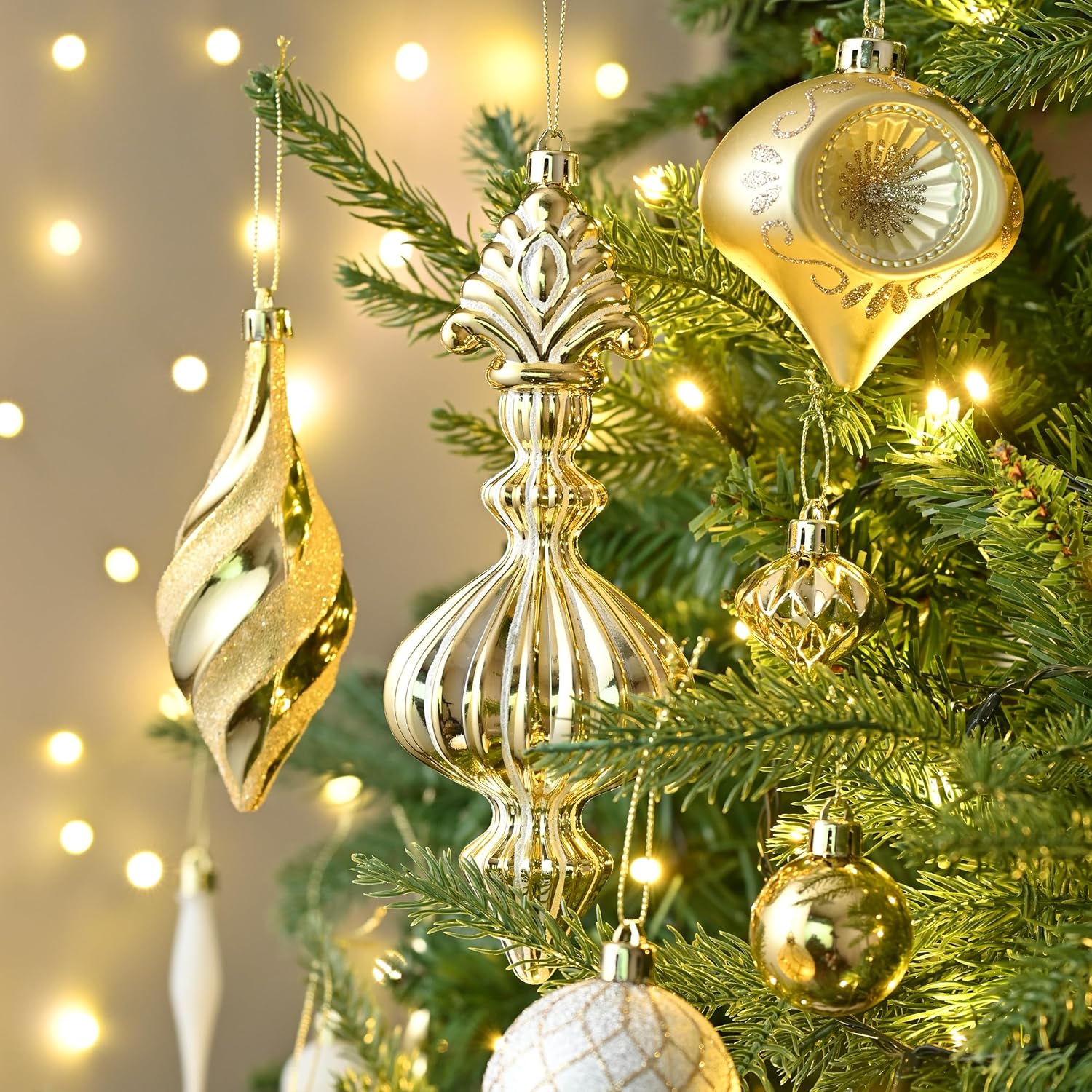 Valery Madelyn Christmas Tree Ornaments, 100ct White and Gold Shatterproof Christmas Tree Decorations, Elegant Hanging Ball Ornaments Bulk for Xmas Holiday Wedding Party Decor - Image 2