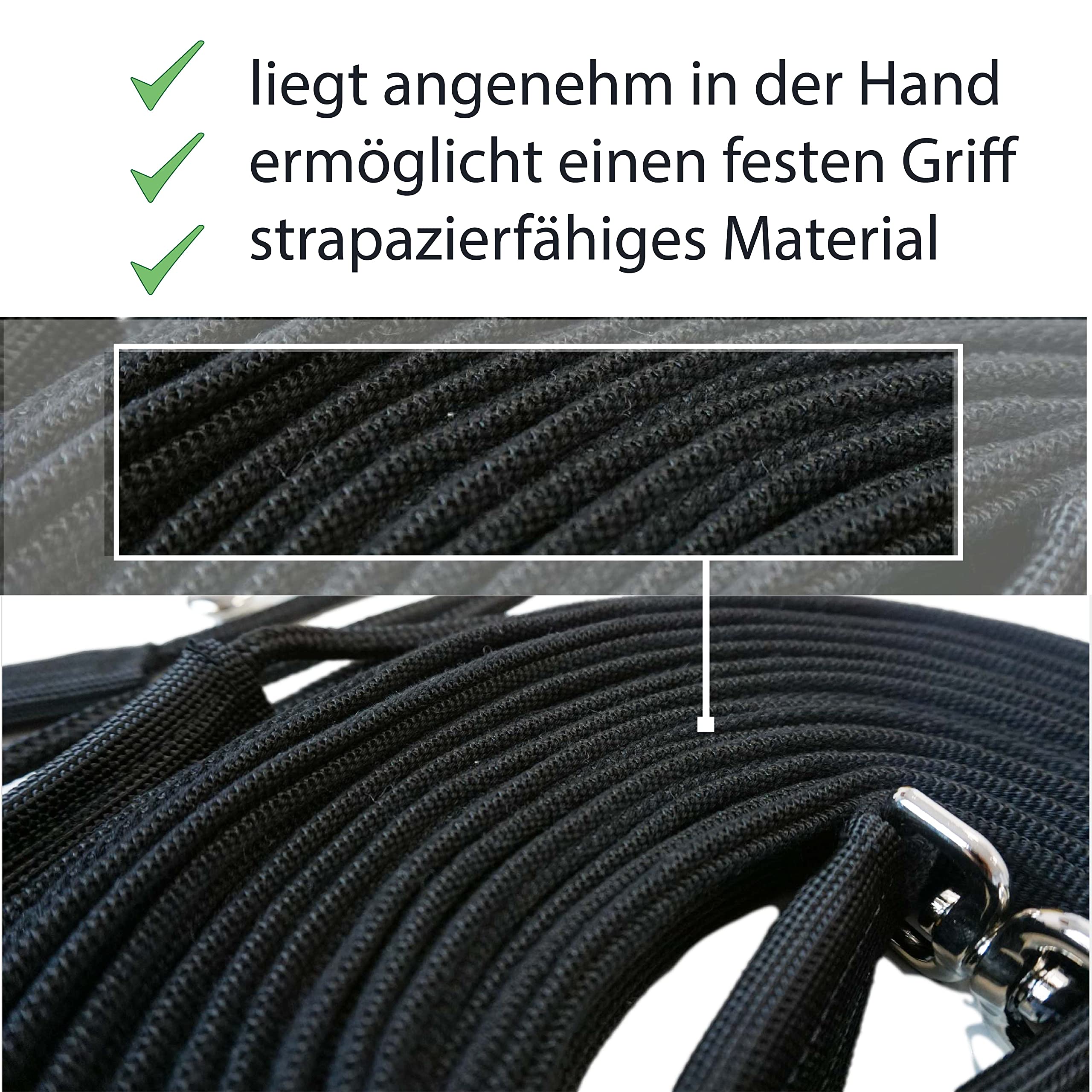 Doppellonge - Cuerda doble para caballo, ideal para trabajos en el suelo, para gimnasia, longitud de 16 m (1 x doble onge), color negro