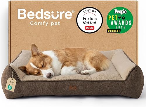 Bedsure Cama ortopédica para perros de tamaño mediano, camas extra gruesas de apoyo para perros medianos con funda impermeable lavable, cómodo sofá