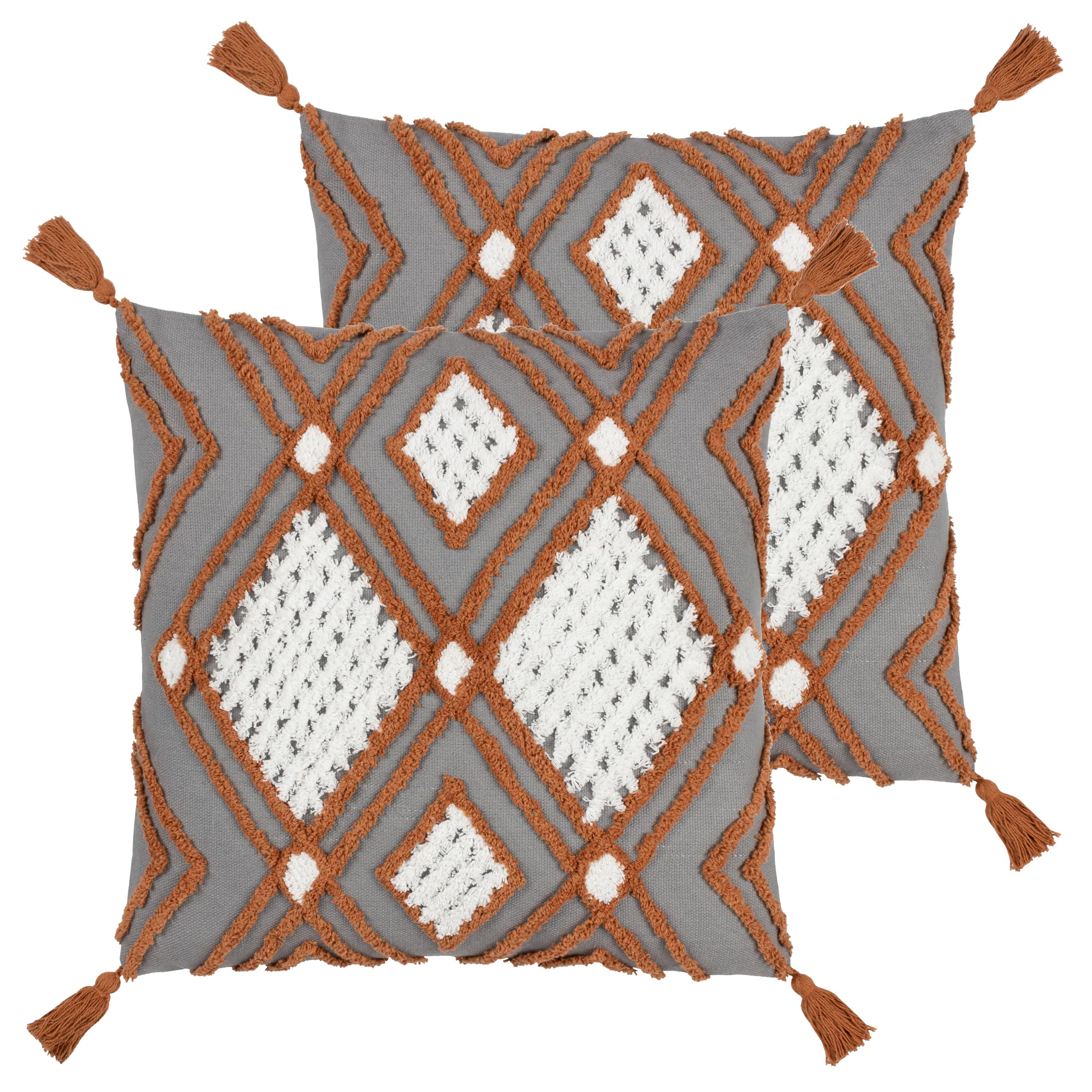 furn. Aquene Tufted Tasselled Feather Filled Cushion - Twin Pack