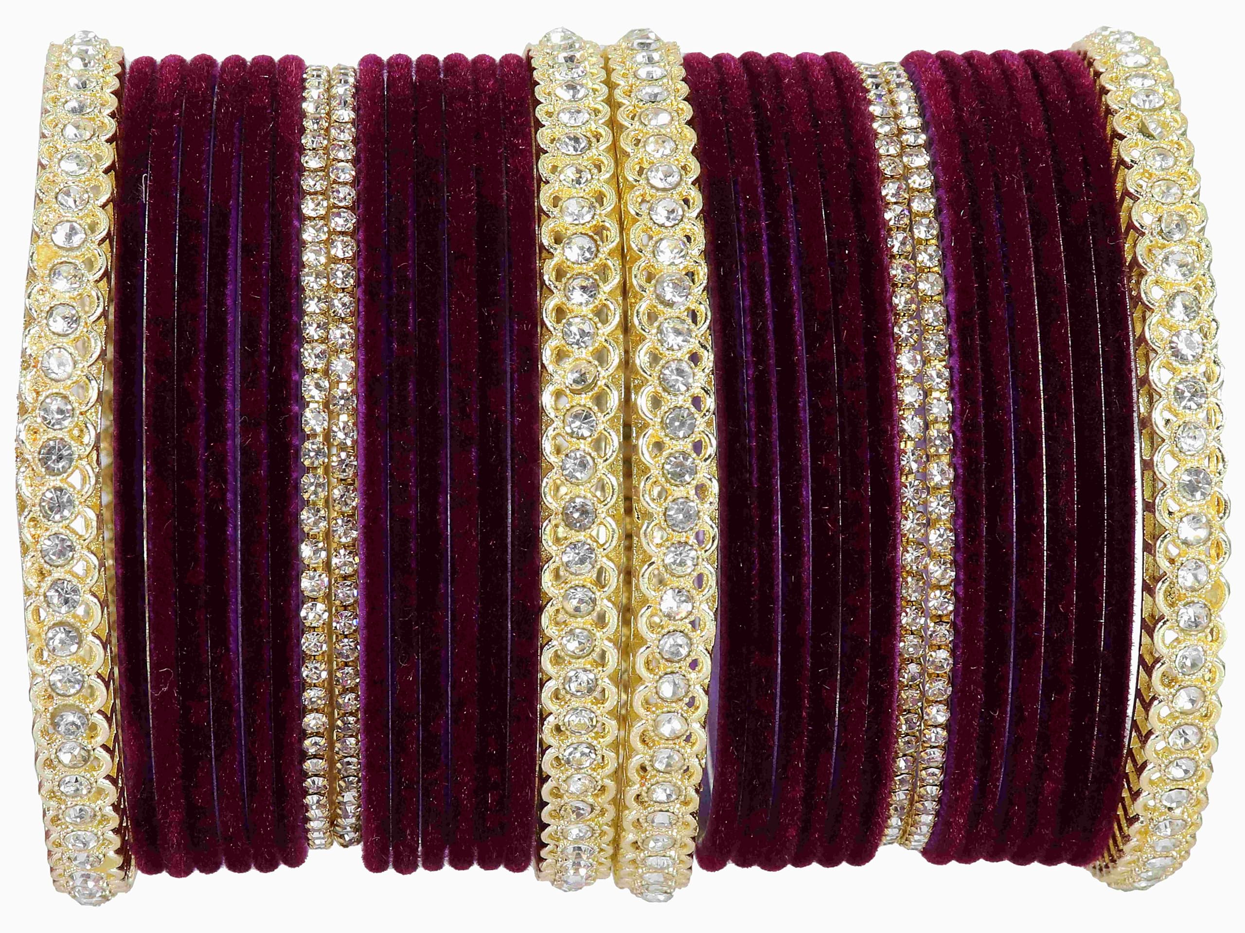 Lavazza Gold Plated Metal Velvet Bangles Short Bangles Set For Women & Girls with Zircon Gemstone | Short Bangles Set | Wine colour Bangles | Gold Bangles | Set of 32 -(LV_FMS6-Purple-2.6) (B0D35JG3ZP) Amazon Price History, Amazon Price Tracker
