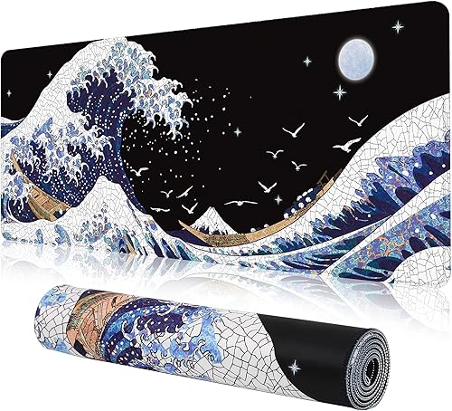 Miniatura 9 de Alfombrilla de mouse negra para computadora portátil para juegos, teclado de PC, impermeable y antideslizante, 31.5 x 11.8 pulgadas, 0.12 pulgadas