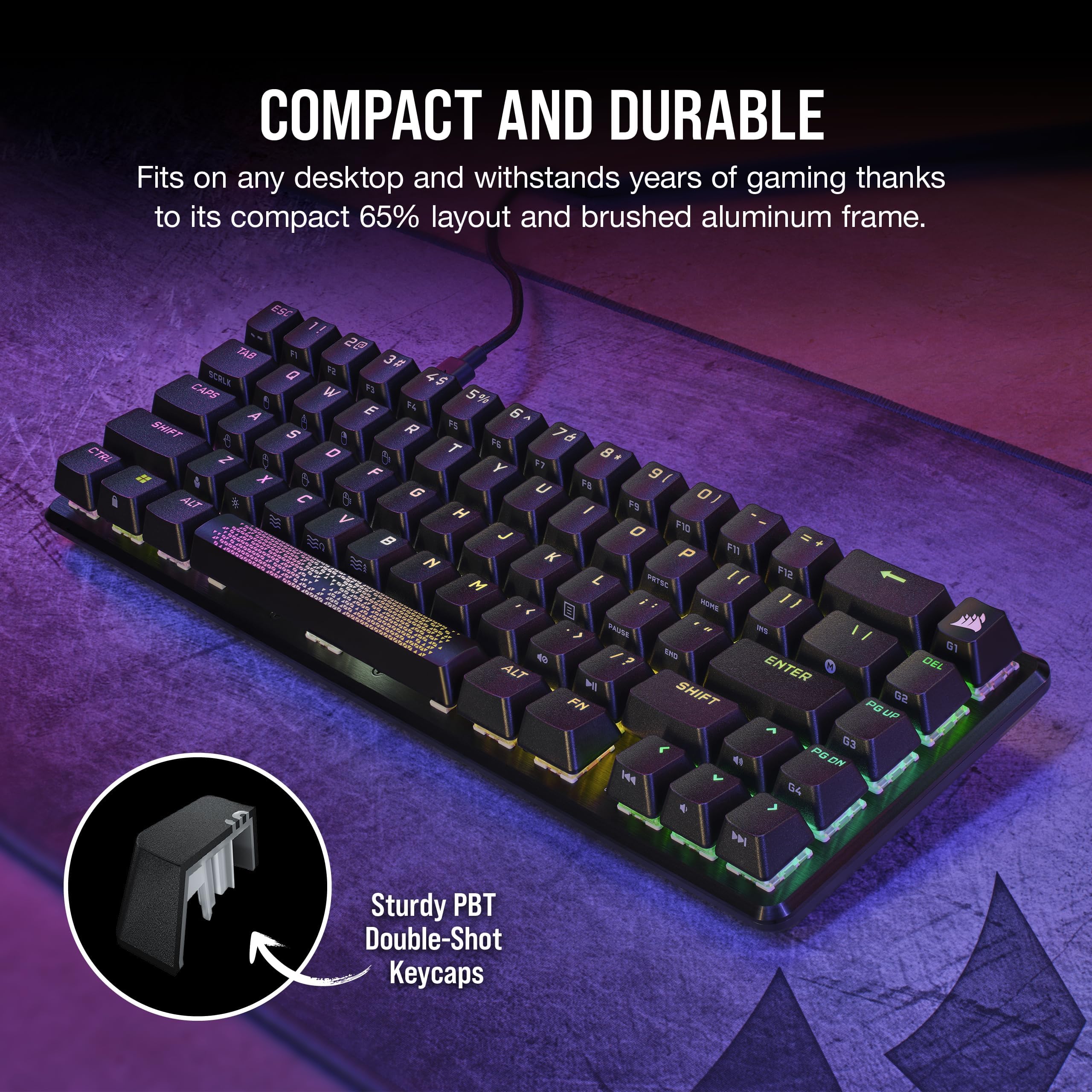 CORSAIR K65 PRO MINI RGB 65% tastiera da gioco ottica-meccanica cablata – OPX Linear Switch – PBT Double-Shot Keycaps – iCUE Compatible – PC, PS5, PS4, Xbox – QWERTY UK – Nero