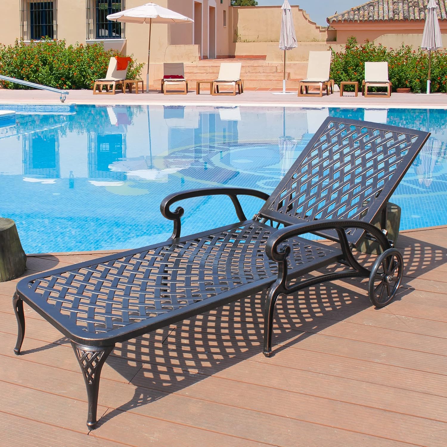 Chaise Lounges Outdoor - Lounge Chairs for Outside Pool Tanning Chair Adjustable Patio Reclining Cast Aluminum for Beach Yard, White