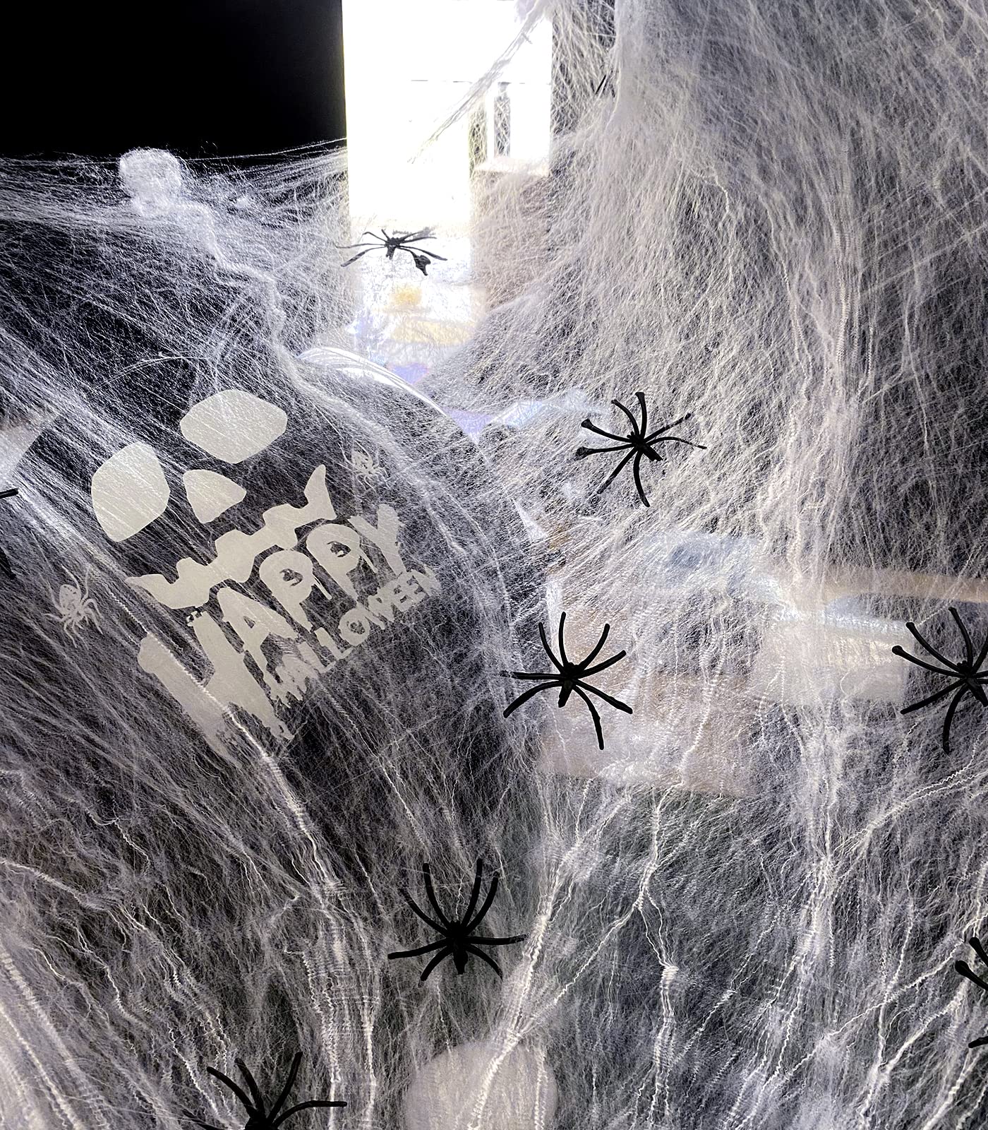Halloween Ragnatela Decorazione Grande Set, 120g Ragnatela Bianca & 30g Ragnatela Nera & 30 Ragni di Plastica Raccapricciante Ragnatela Halloween Decorazione Giardino Esterno Decorazione Horror