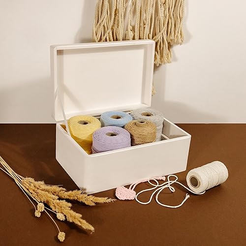 Miniatura 6 de Caja de almacenamiento grande de madera blanca con tapa con bisagras 30 x 20 x 14 cm (+-1.27 cm) Caja de regalo para herramientas, juguetes