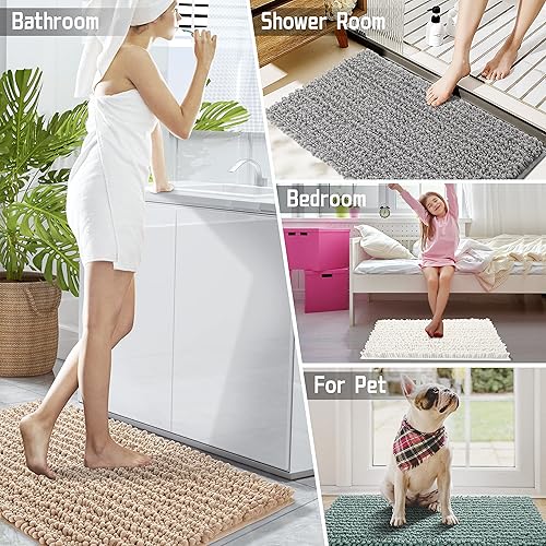 Miniatura 6 de Yimobra Juego de 2 alfombras de baño de chenilla, juego de alfombras de baño suaves y antideslizantes, esponjosas y gruesas para el suelo del baño,