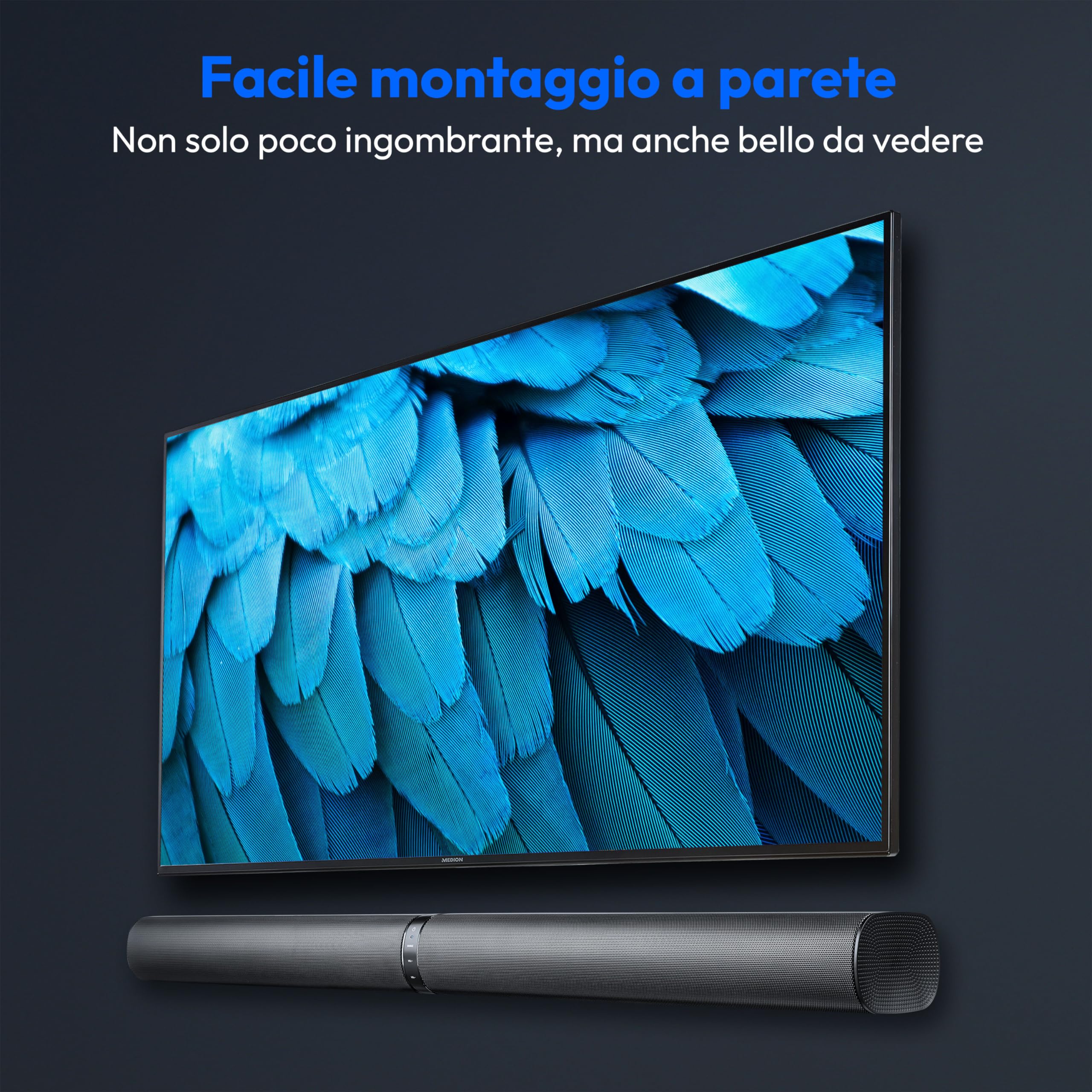 MEDION Convertible Bluetooth 2.1 TV Soundbar con Subwoofer senza fili P64150 (2x 30 W + 60 W, HDMI ARC con CEC, AUX, ingresso ottico, MD 45001)