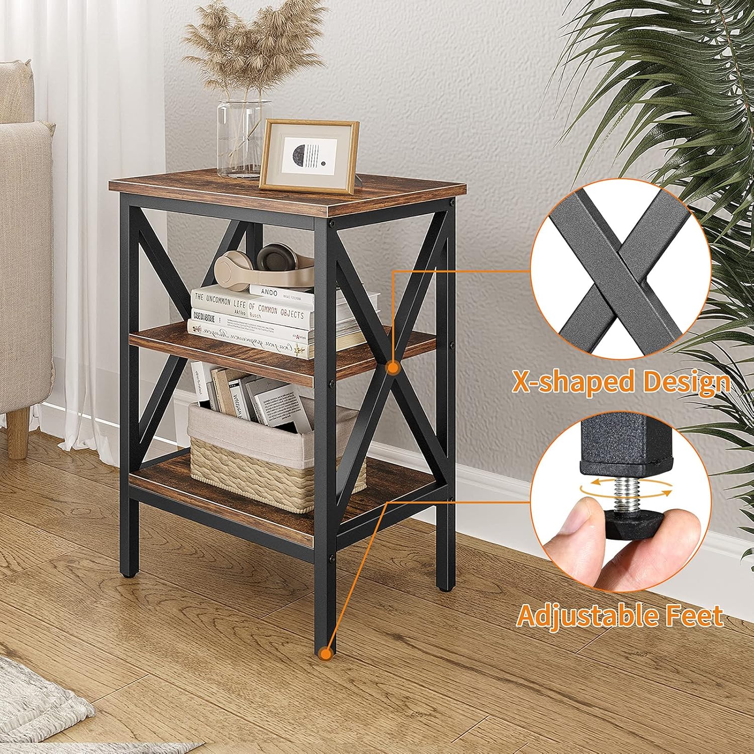 YITAHOME Living Room Table Sets of 3 Pieces, Coffee Table Set of 3 for Living Room Home Accent Furniture, Industrial Coffee Table with Two X-Design 3-Tier End Sofa Side Tables, Rustic Brown : Everything Else