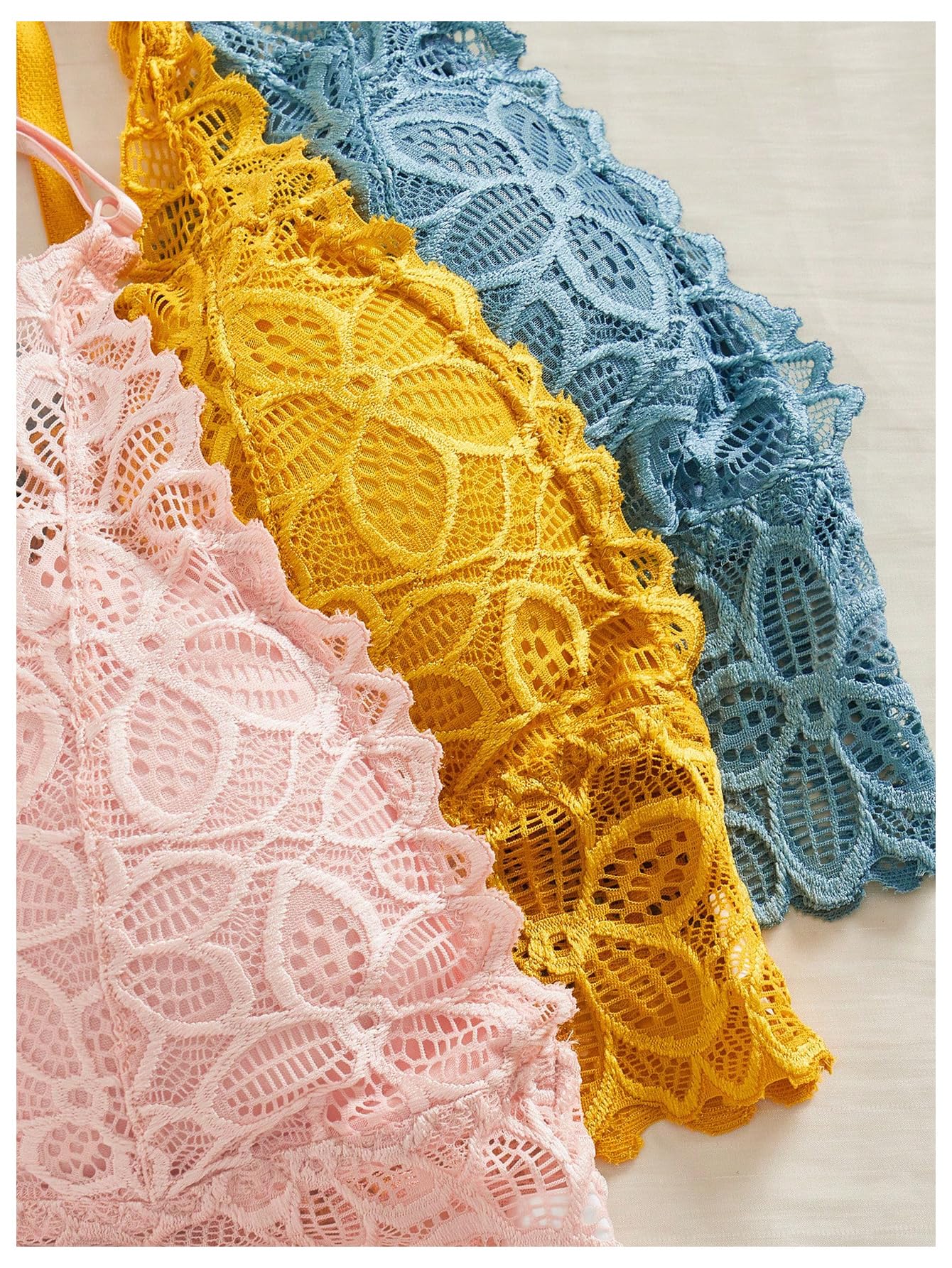 Verdusa Women's Lingerie Sets 6 Piece Lace Bow Floral Underwear Bras Wireless Padded Bra and Panty Set