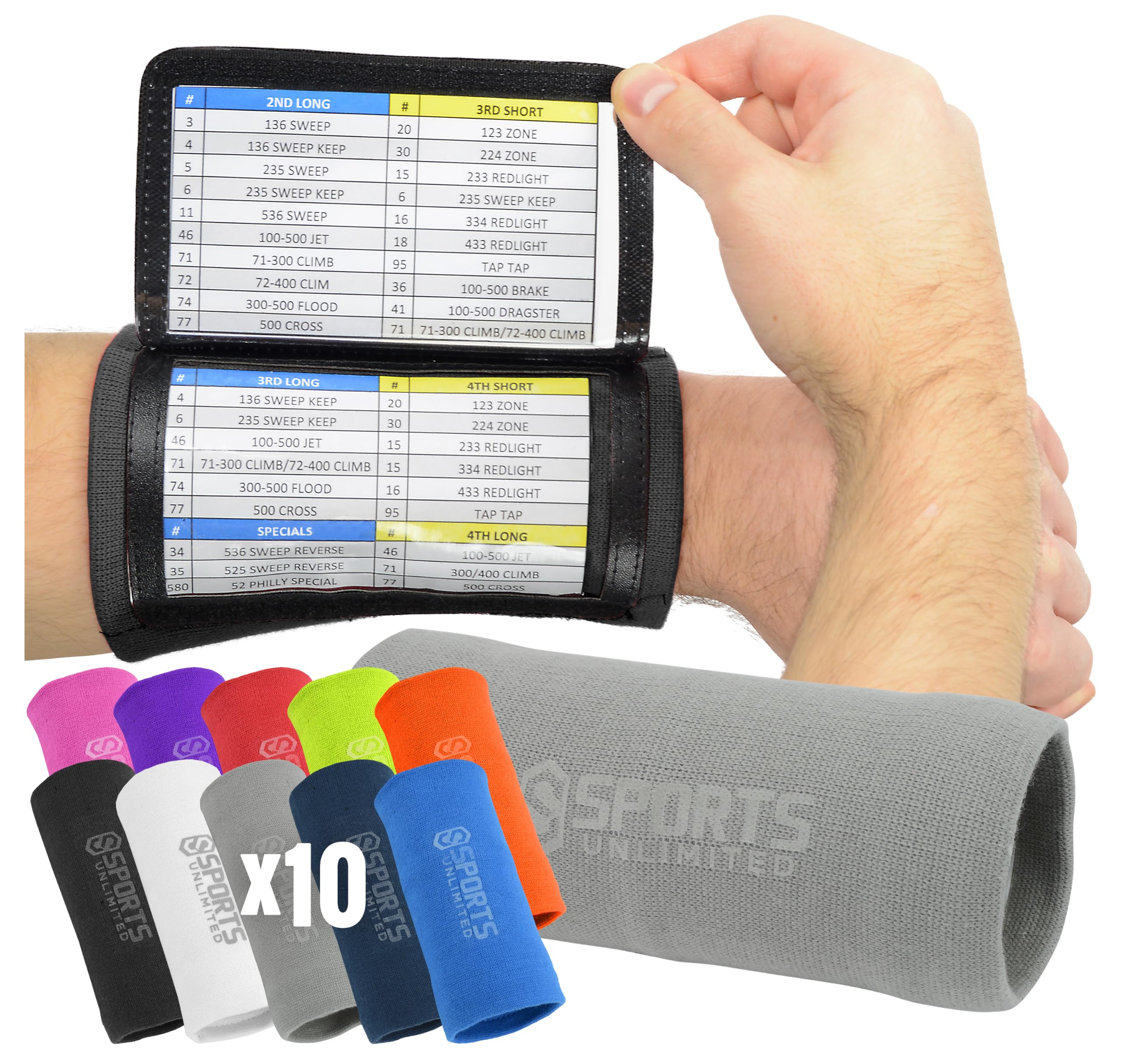 Sports Unlimited Adult Triple Wrist Coach, Football Wristbands for Plays, Baseball Wristbands, QB Arm Bands