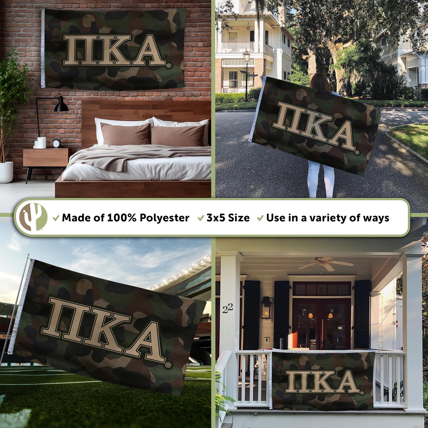 Desert Cactus Pi Kappa Alpha Camo Letter Fraternity Flag Banner 3 feet x 5 Sign Decor pike (Flag - Camo)