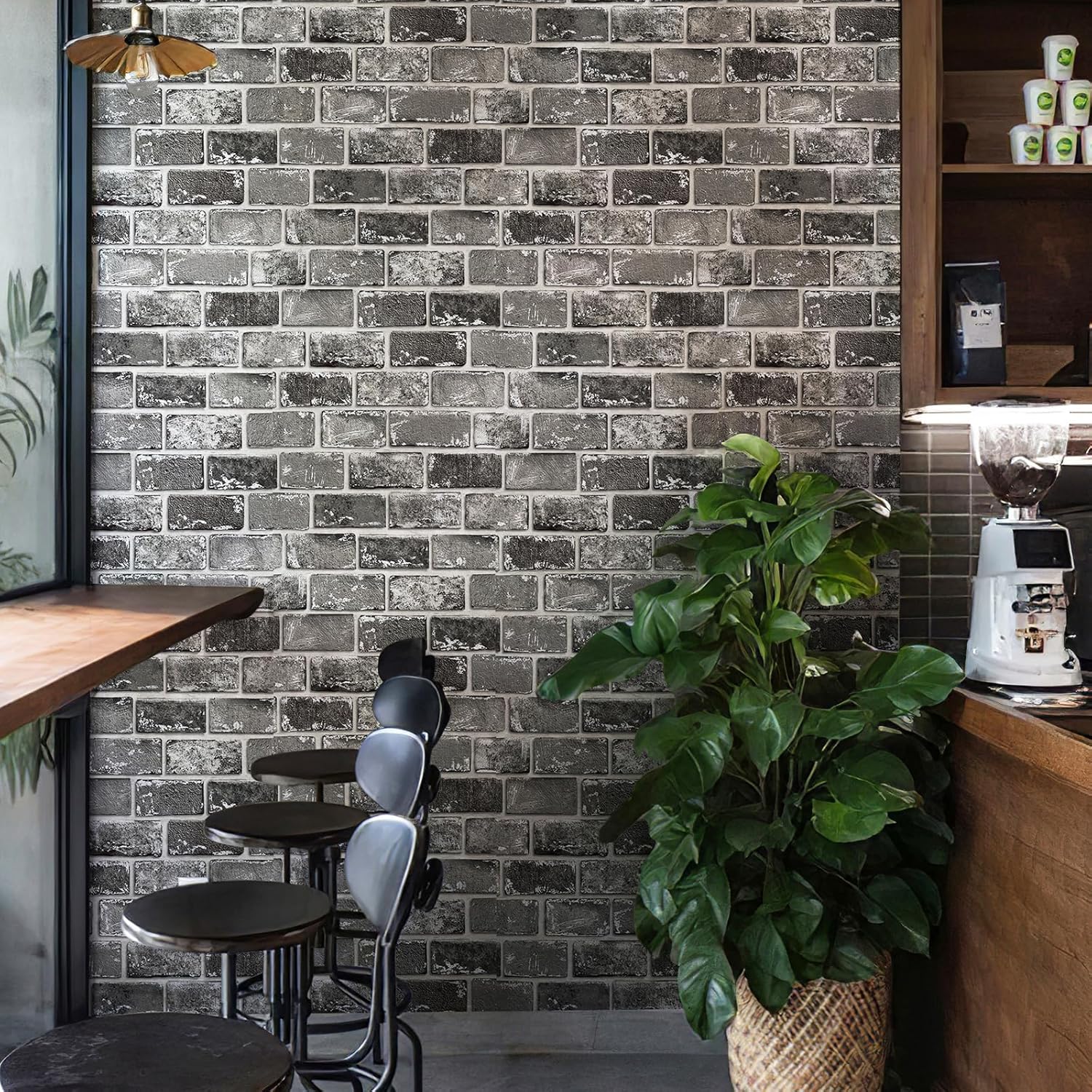 Brick Wallpaper Peel and Stick, Removable Vintage Self Adhesive Wallpaper Renter Friendly Textured Stick on Wallpaper Contact Paper （17.3" x 800" Black Brick）